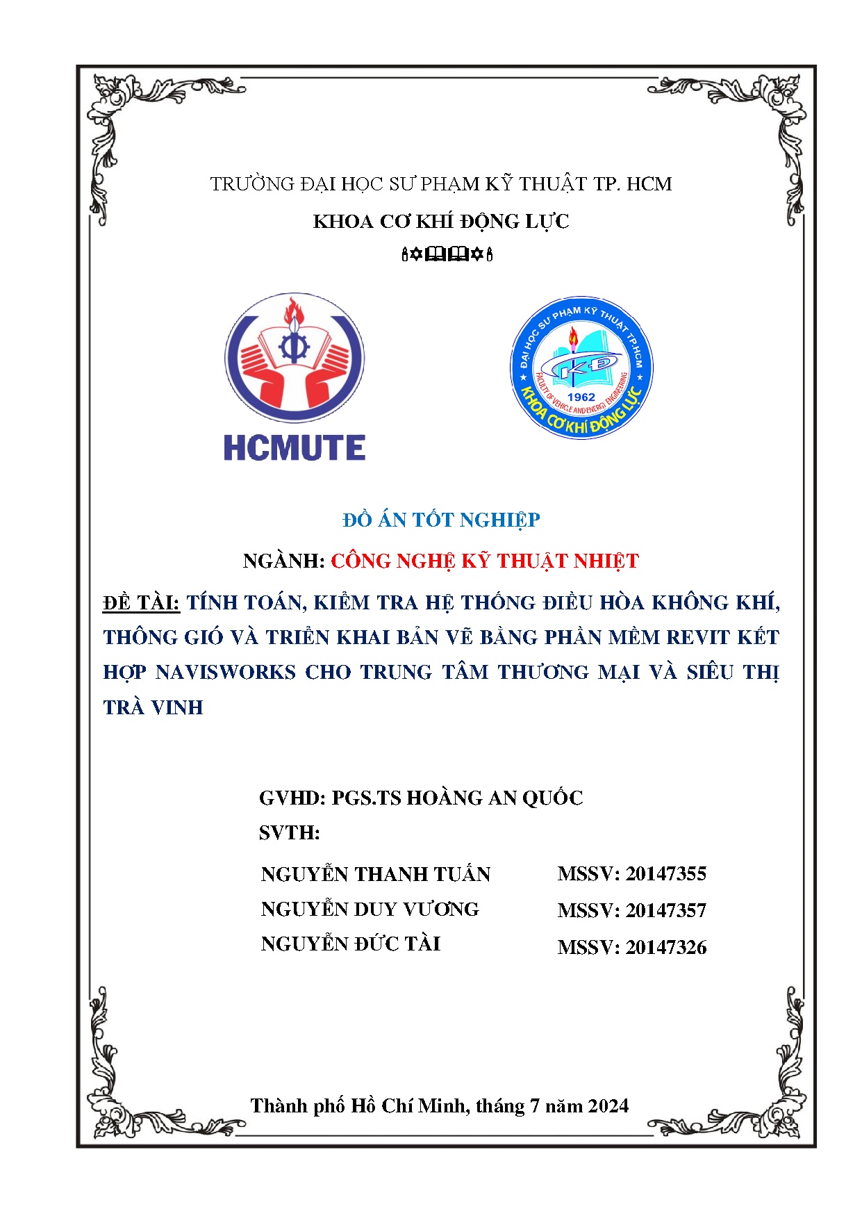 Đồ án tốt nghiệp - Tính toán, kiểm tra hệ thống điều hòa không khí, thông gió VTKBVBPMRKHNCTTTMVSTTV