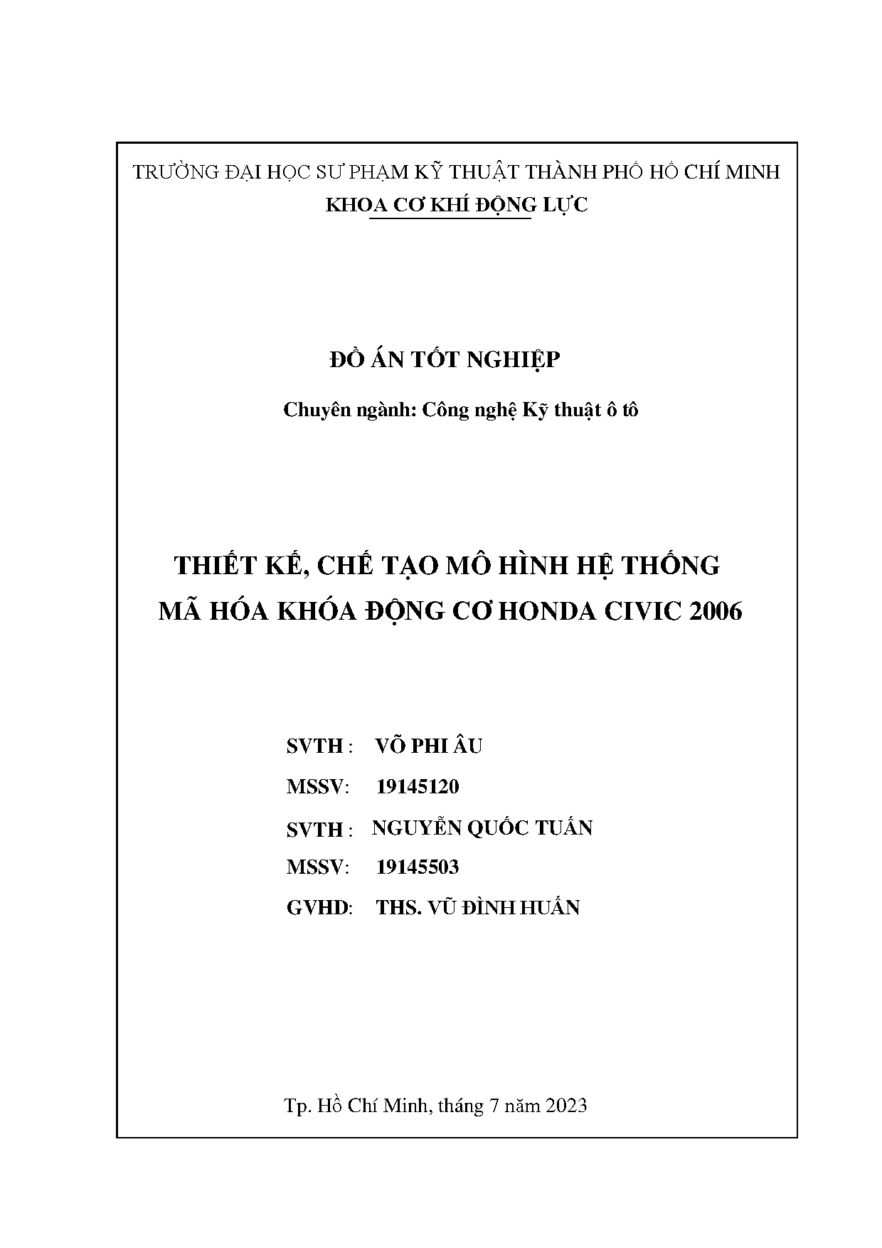 Đồ án tốt nghiệp - Thiết kế, chế tạo mô hình hệ thống mã hóa khóa động cơ Honda CIVIC 2006