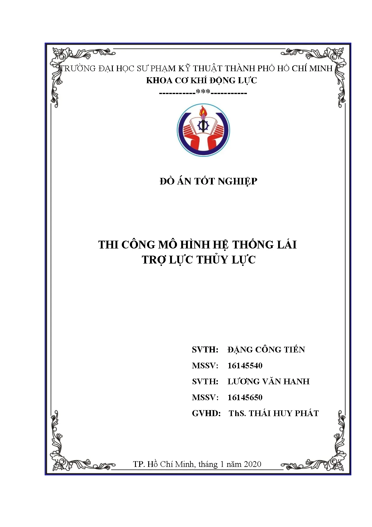 Đồ án tốt nghiệp - Thi công mô hình hệ thống lái trợ lực thủy lực: Đồ án tốt nghiệp ngành CNKT ô T