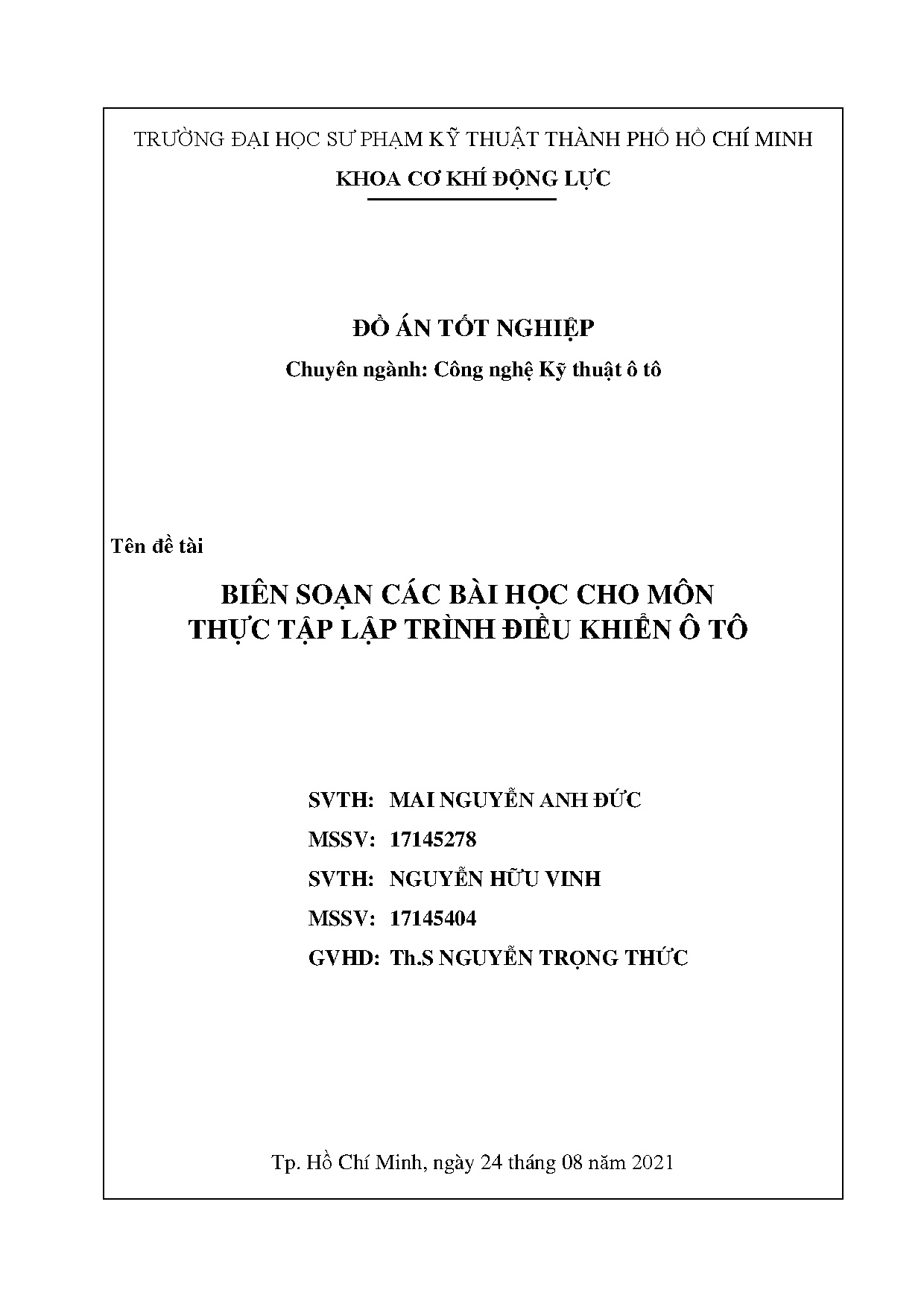 Đồ án tốt nghiệp - Biên soạn các bài học cho môn thực tập lập trình điều khiển ô tô