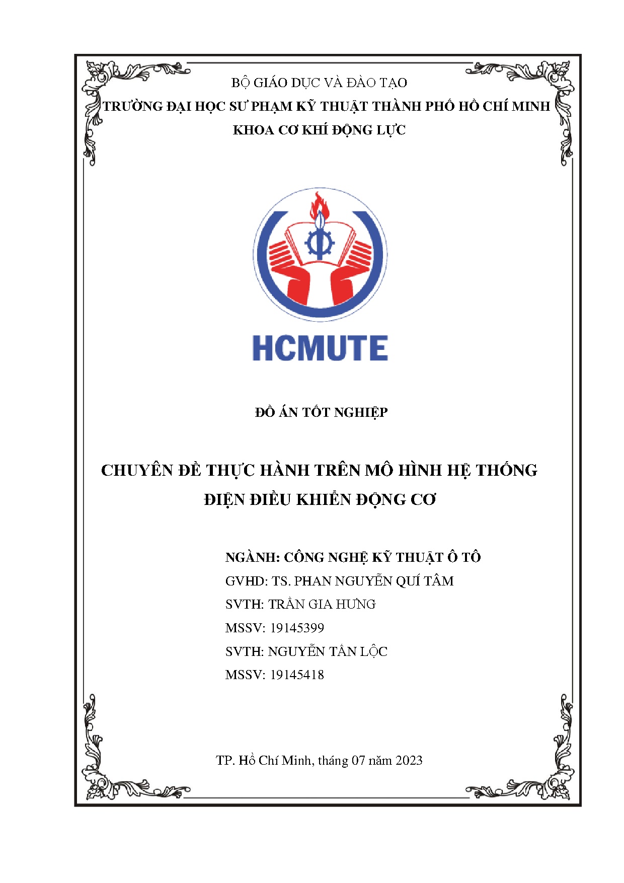 Đồ án tốt nghiệp - Chuyên đề thực hành trên mô hình hệ thống điện điều khiển động cơ