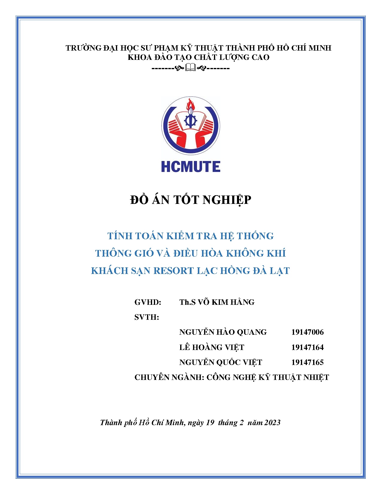 Đồ án tốt nghiệp - Tính toán kiểm tra hệ thống thông gió và điều hòa không khí khách sạn Resort LHĐL