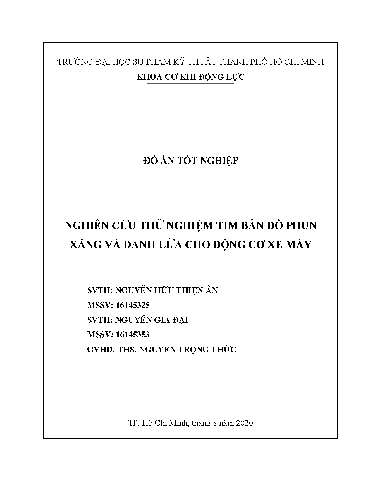 Đồ án tốt nghiệp - Nghiên cứu thử nghiệm tìm bản đồ phun xăng và đánh lửa cho động cơ xe máy