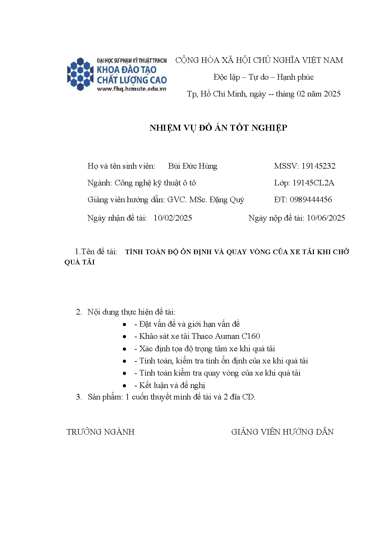 Đồ án tốt nghiệp - Tính toán độ ổn định và quay vòng của xe tải khi chở quá tải - Trang 3