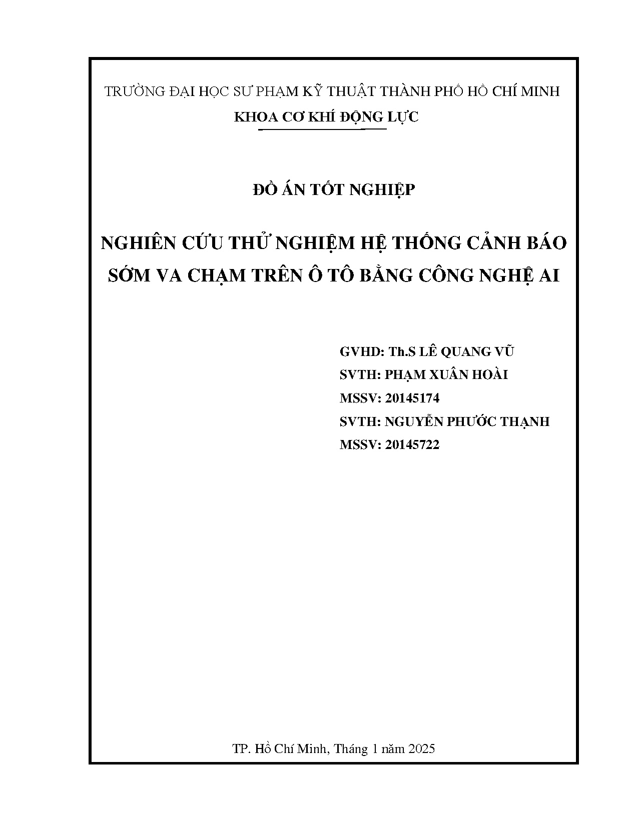 Đồ án tốt nghiệp - Nghiên cứu thử nghiệm hệ thống cảnh báo sớm va chạm trên ô tô bằng công nghệ AI