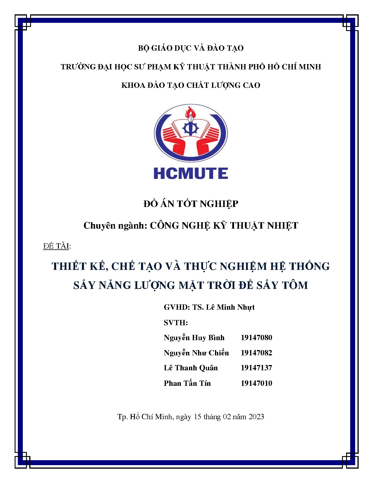 Đồ án tốt nghiệp - Thiết kế, chế tạo và thực nghiệm hệ thống sấy năng lượng mặt trời để sấy tôm