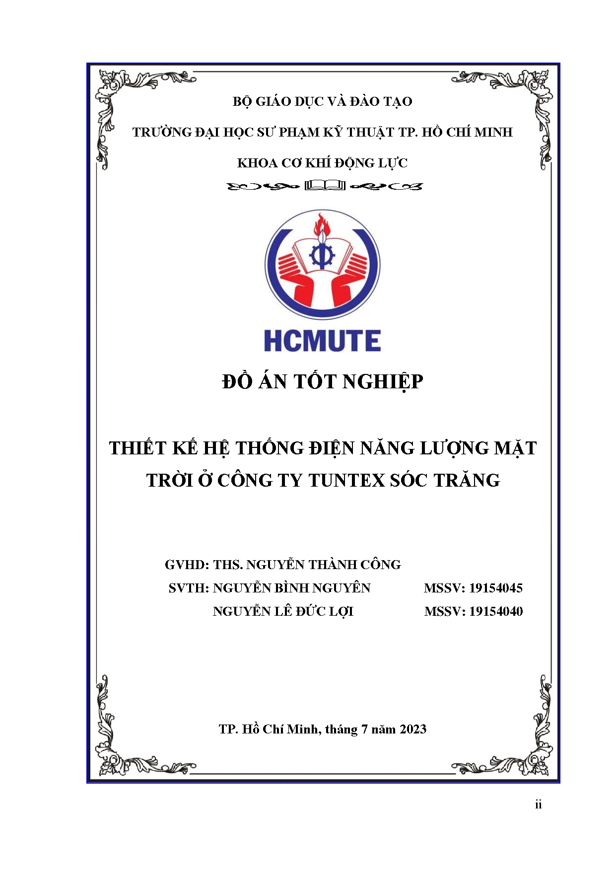 Đồ án tốt nghiệp - Thiết kế hệ thống điện năng lượng mặt trời ở Công ty Tuntex Sóc Trăng