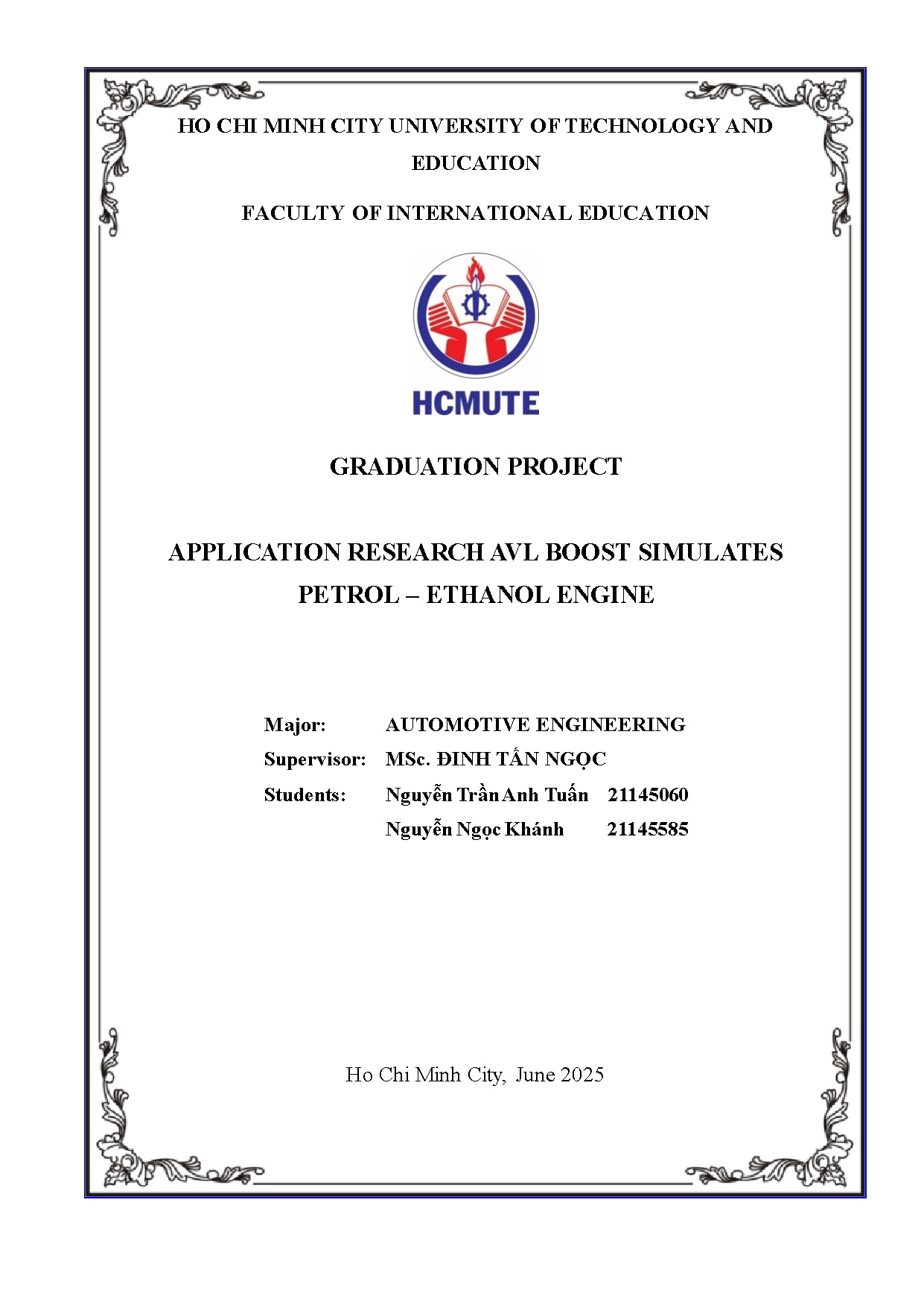 Đồ án tốt nghiệp - Application research AVL boost simulates petrol - Ethanol engine