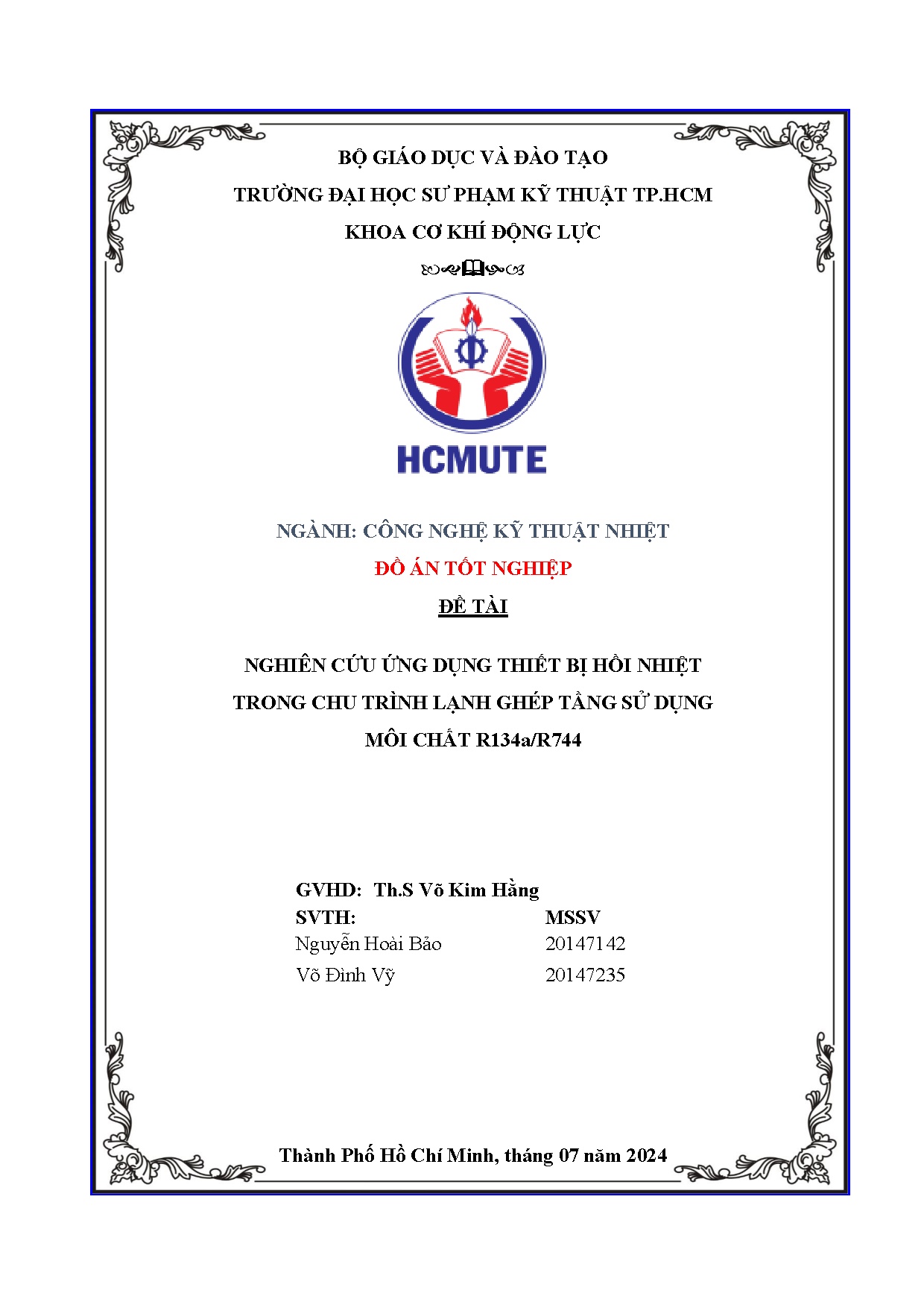 Đồ án tốt nghiệp - Nghiên cứu ứng dụng thiết bị hồi nhiệt trong chu trình lạnh ghép tầng sử dụng MCR