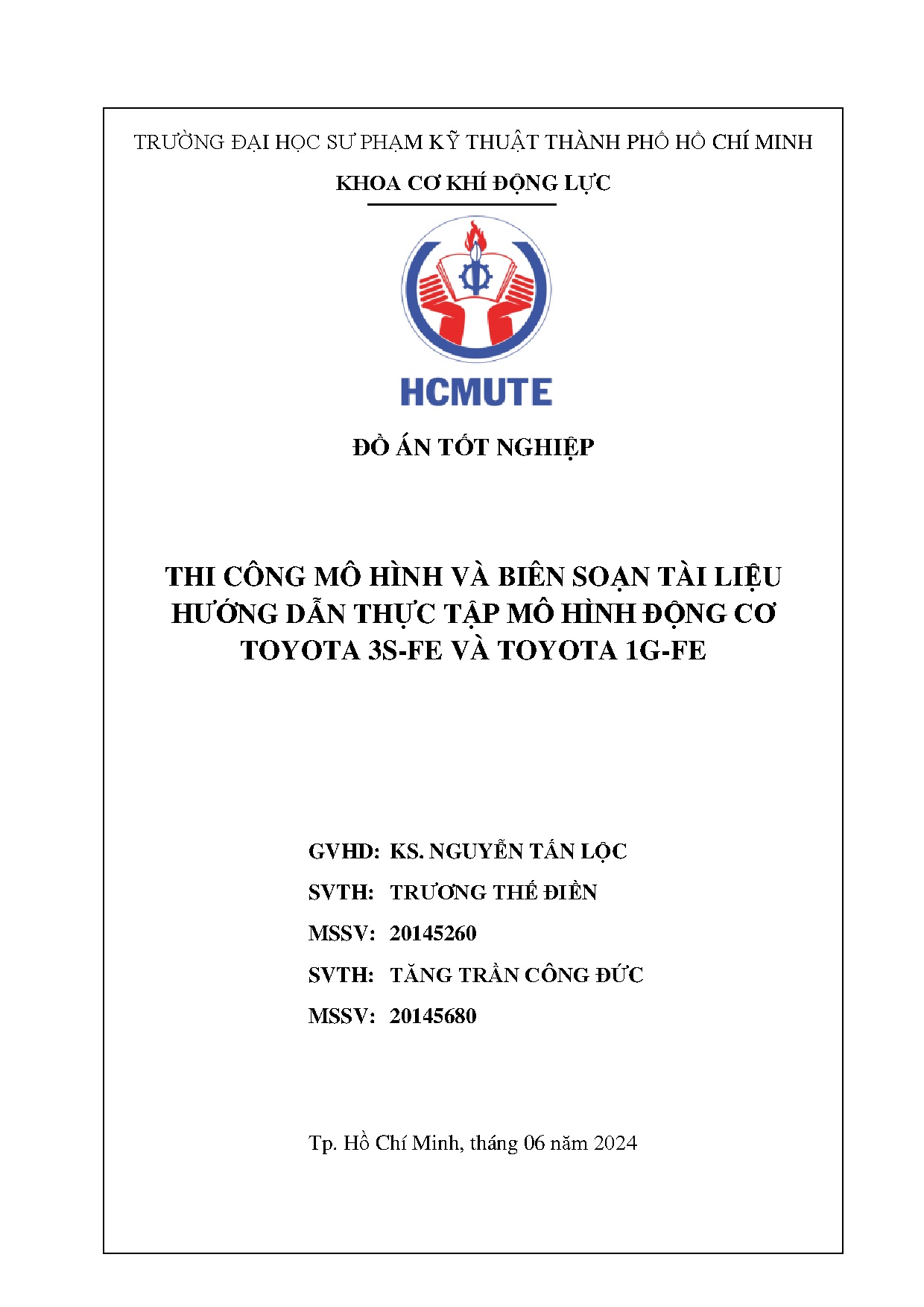 Đồ án tốt nghiệp - Thi công mô hình và biên soạn tài liệu hướng dẫn thực tập mô hình động CT 3 VT 1