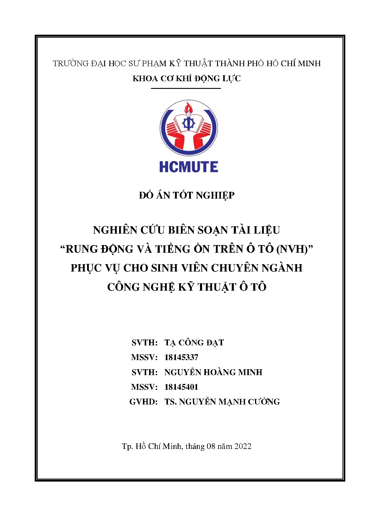 Đồ án tốt nghiệp - Nghiên cứu biên soạn tài liệu rung động và tiếng ồn trên ô tô ( PVCSVCNCNKTÔT
