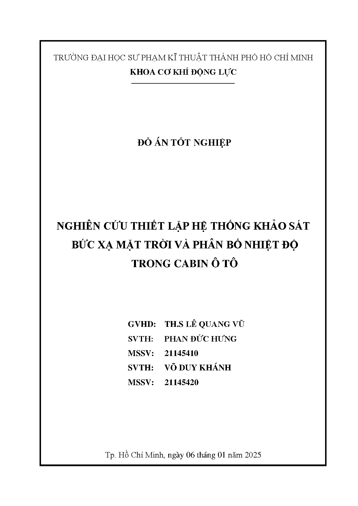 Đồ án tốt nghiệp - Nghiên cứu thiết lập hệ thống khảo sát bức xạ mặt trời và phân bố nhiệt đo TC ô T