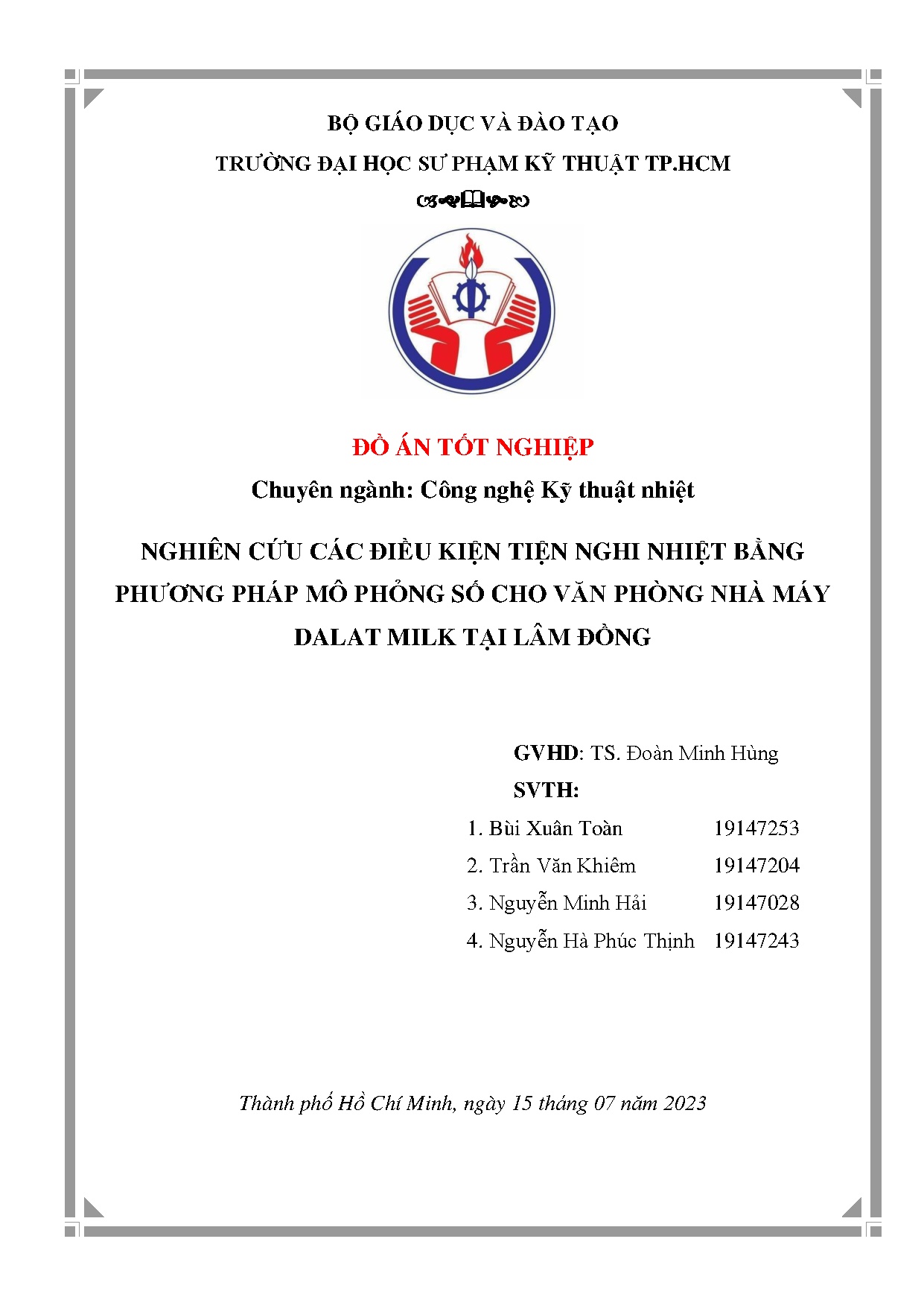 Đồ án tốt nghiệp - Nghiên cứu các điều kiện tiện nghi nhiệt bằng phương pháp mô phỏng số CVPNMDMTLĐ