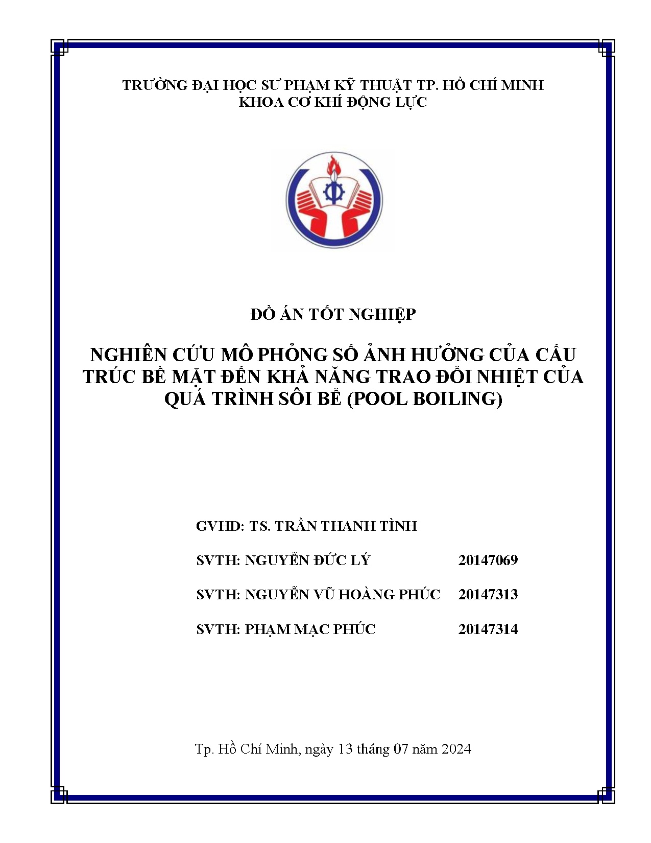 Đồ án tốt nghiệp - Nghiên cứu mô phỏng số ảnh hưởng của cấu trúc bề mặt đến khả năng TĐNCQTSB ( B