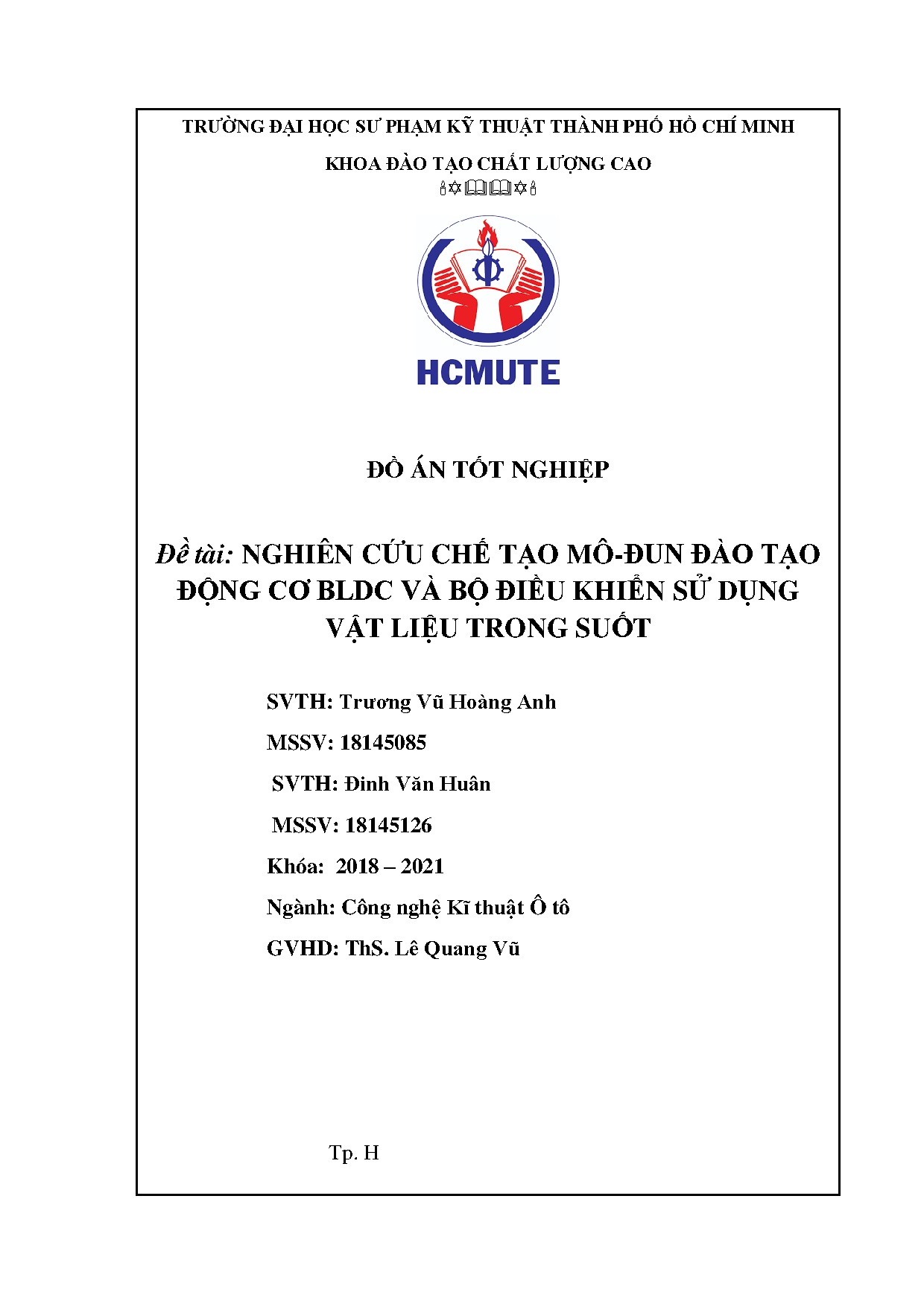 Đồ án tốt nghiệp - Nghiên cứu chế tạo mô-đun đào tạo động cơ BLDC và bộ điều khiển sử dụng vật LTS