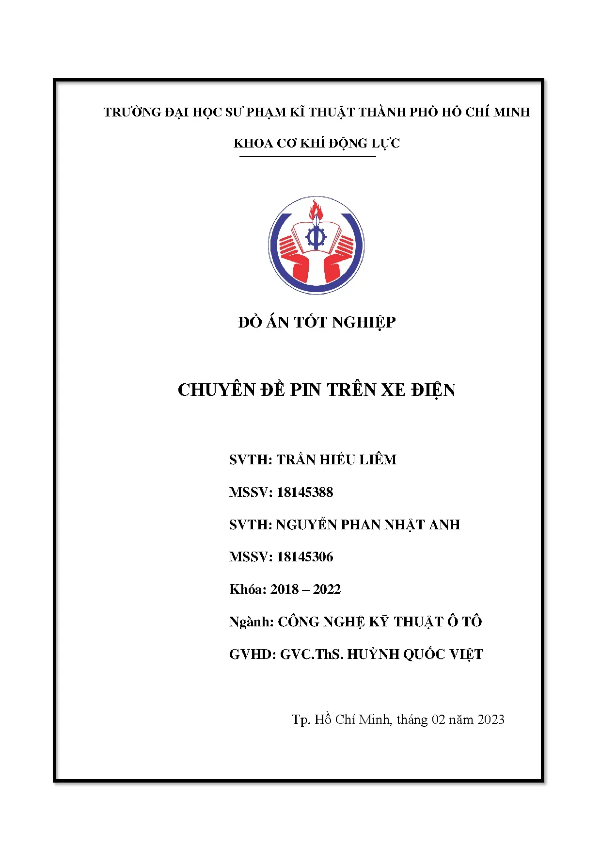 Đồ án tốt nghiệp - Chuyên đề pin trên xe điện