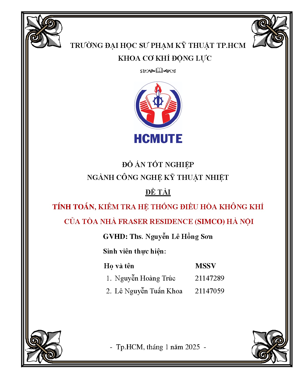 Đồ án tốt nghiệp - Tính toán, kiểm tra hệ thống điều hoà không khí của toà nhà Fraser Residence ( HN