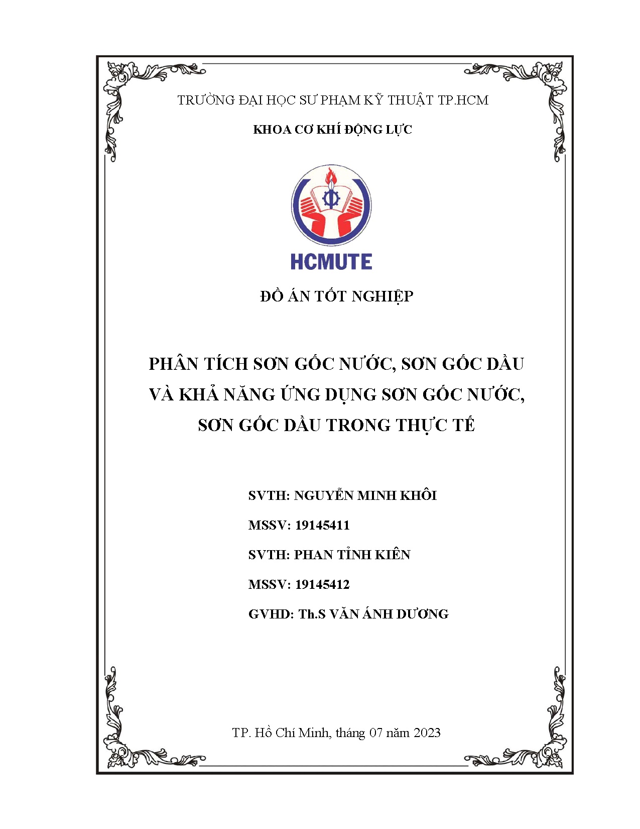 Đồ án tốt nghiệp - Phân tích sơn gốc nước, sơn gốc dầu và khả năng ứng dụng sơn gốc nước, sơn GDTTT