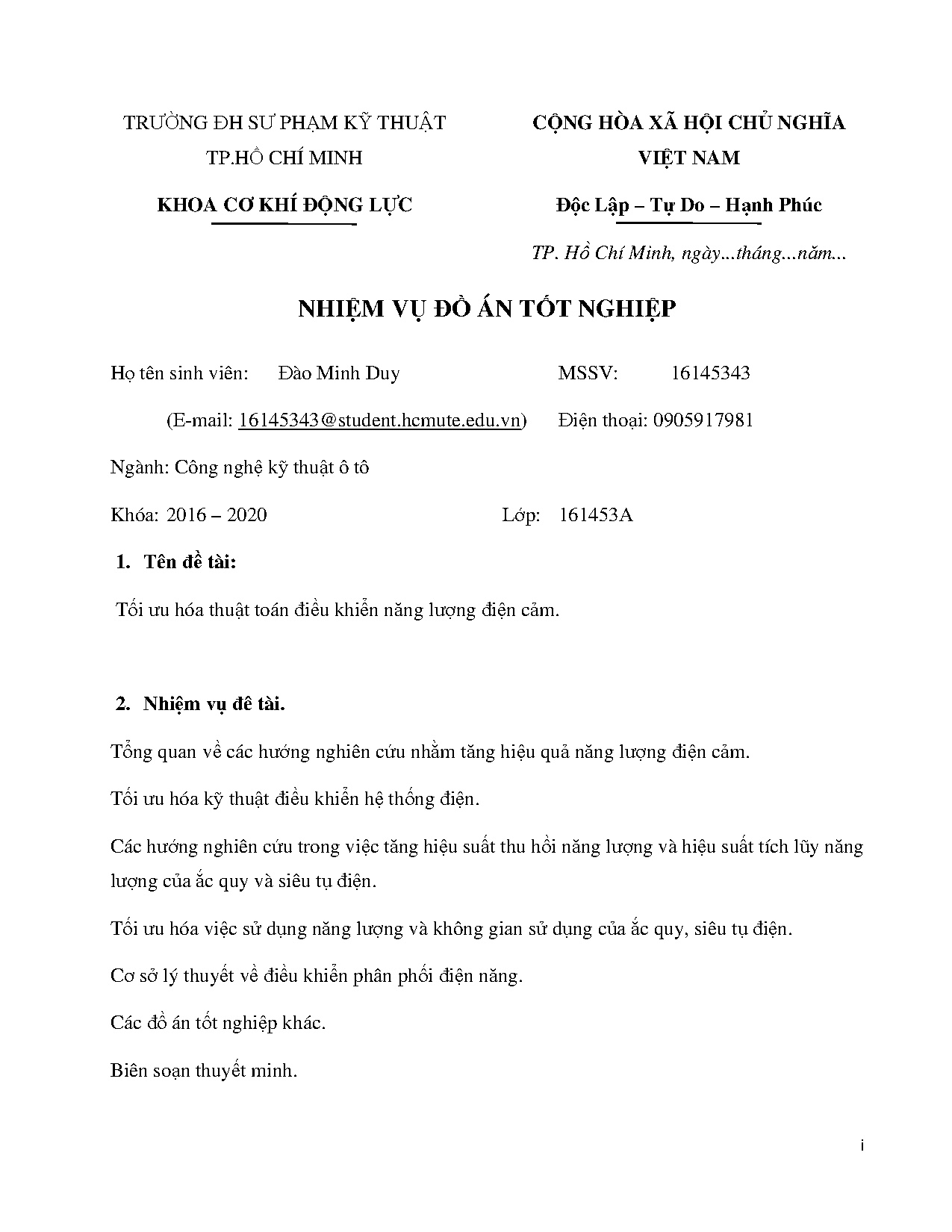 Đồ án tốt nghiệp - Tối ưu hóa thuật toán điều khiển năng lượng điện cảm