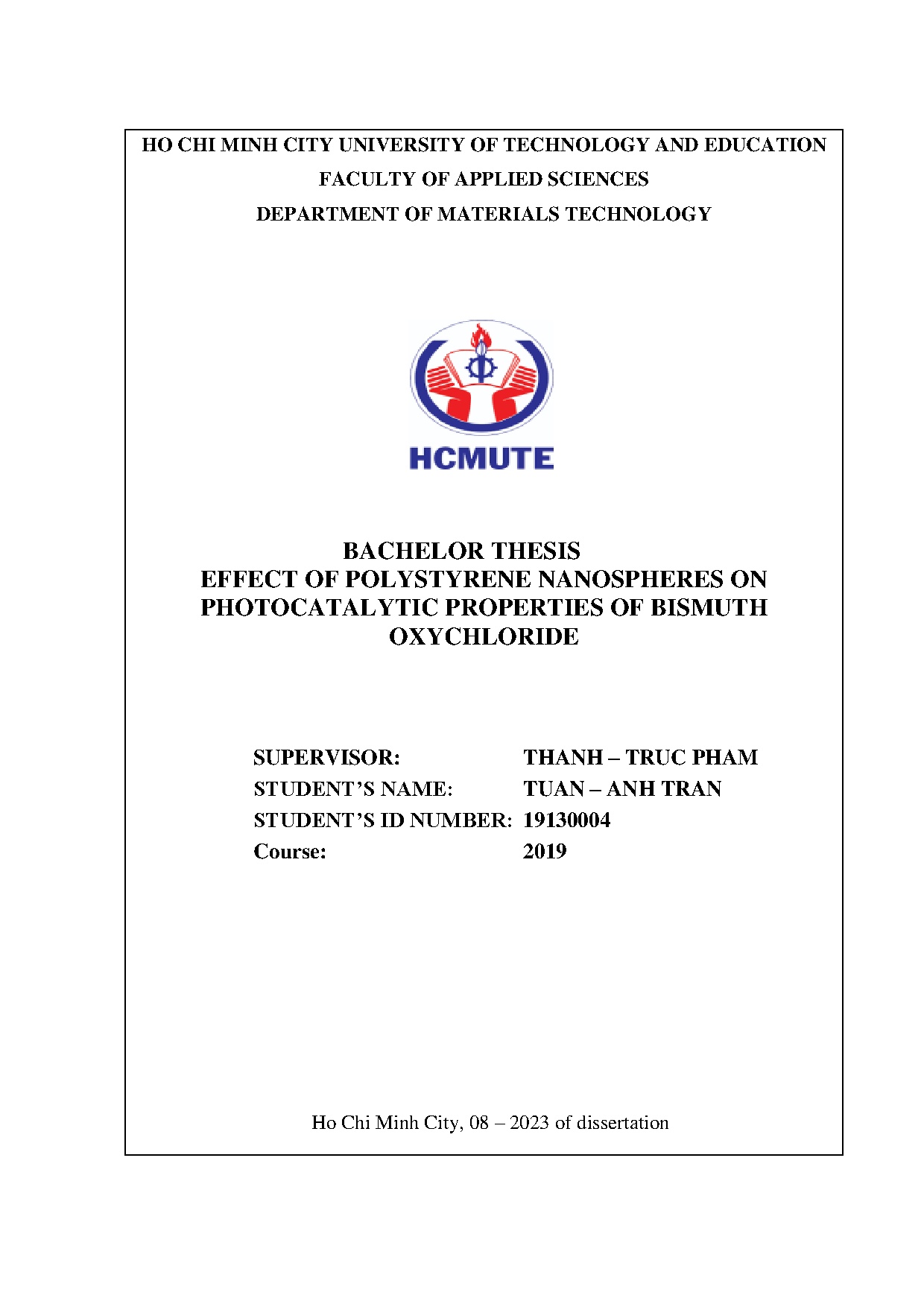 Đồ án tốt nghiệp - Effect of polystyrene nanospheres on photocatalytic properties of bismuth O
