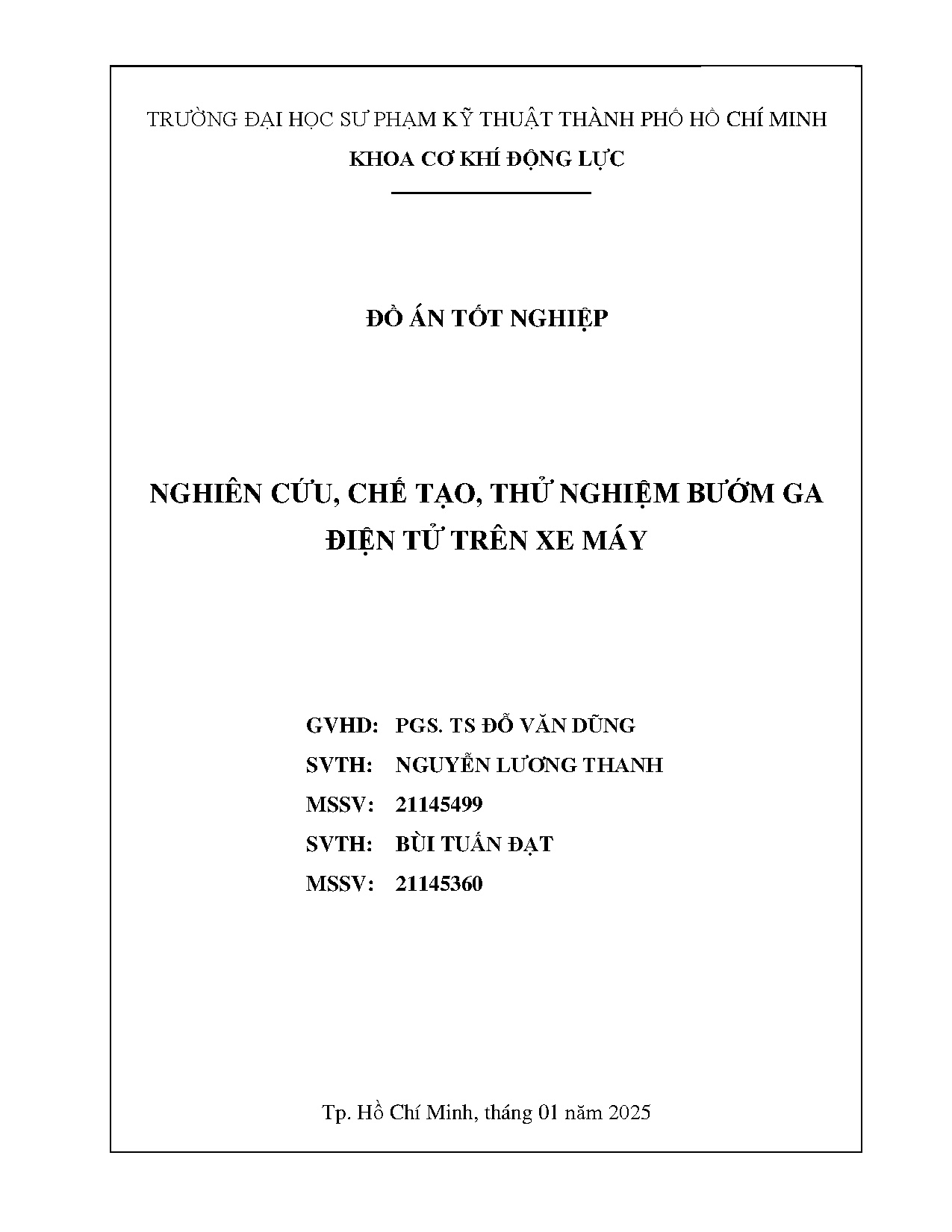 Đồ án tốt nghiệp - Nghiên cứu, chế tạo, thử nghiệm bướm ga điện tử trên xe máy