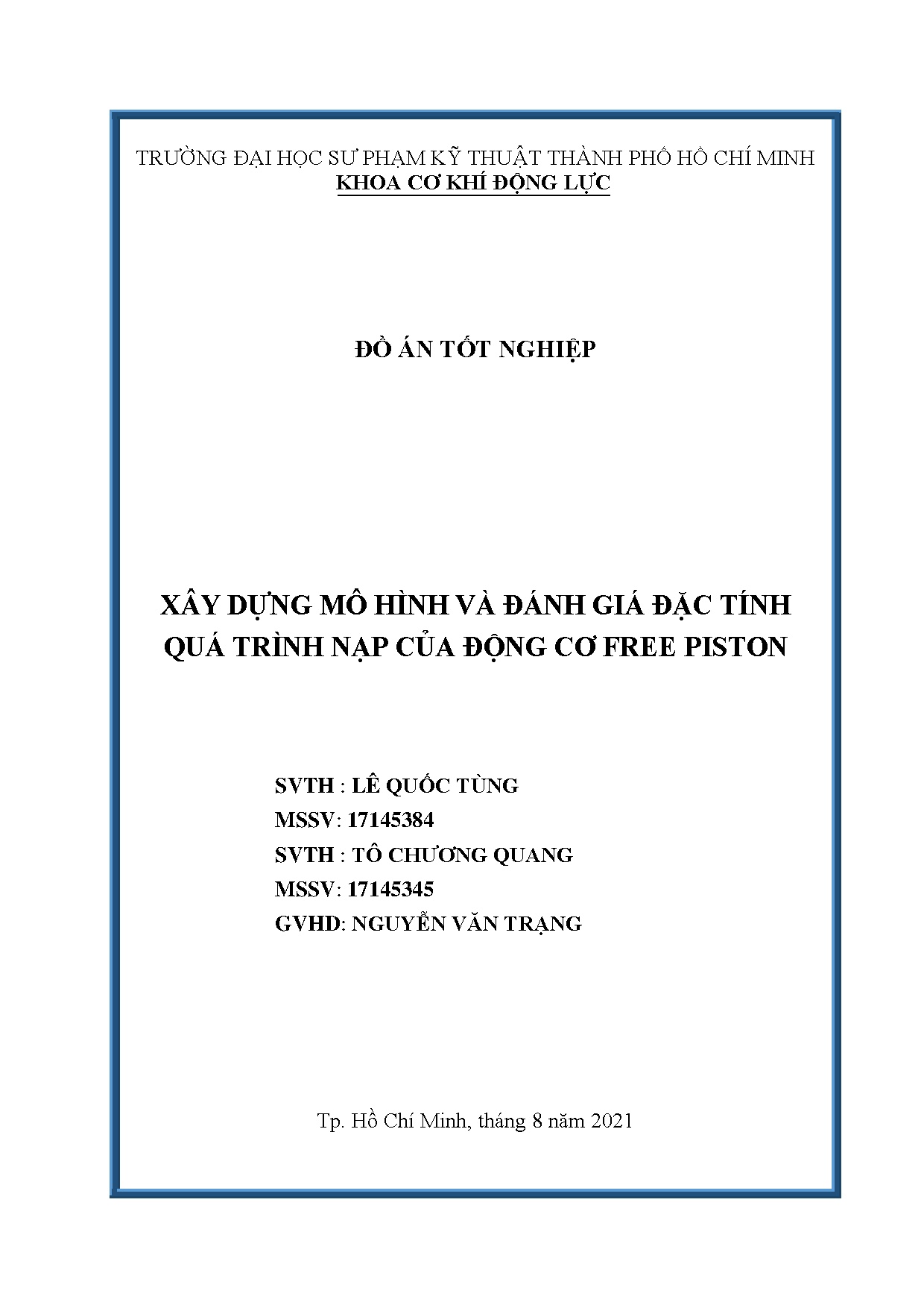 Đồ án tốt nghiệp - Xây dựng mô hình và đánh giá đặc tính quá trình nạp của động cơ free piston