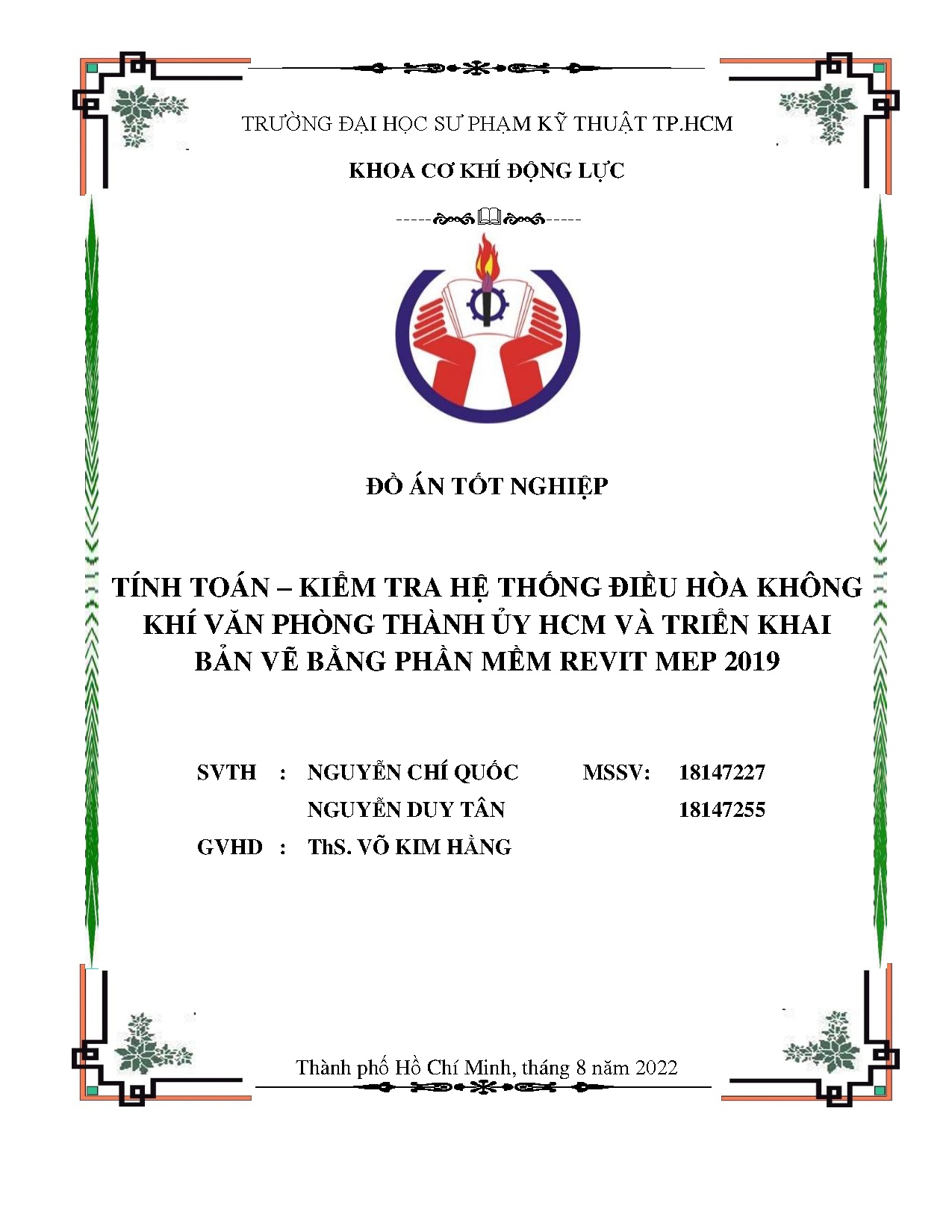 Đồ án tốt nghiệp - Tính toán - kiểm tra hệ thống điều hòa không khí Văn phòng Thành ủy HVTKBVBPMRM 2