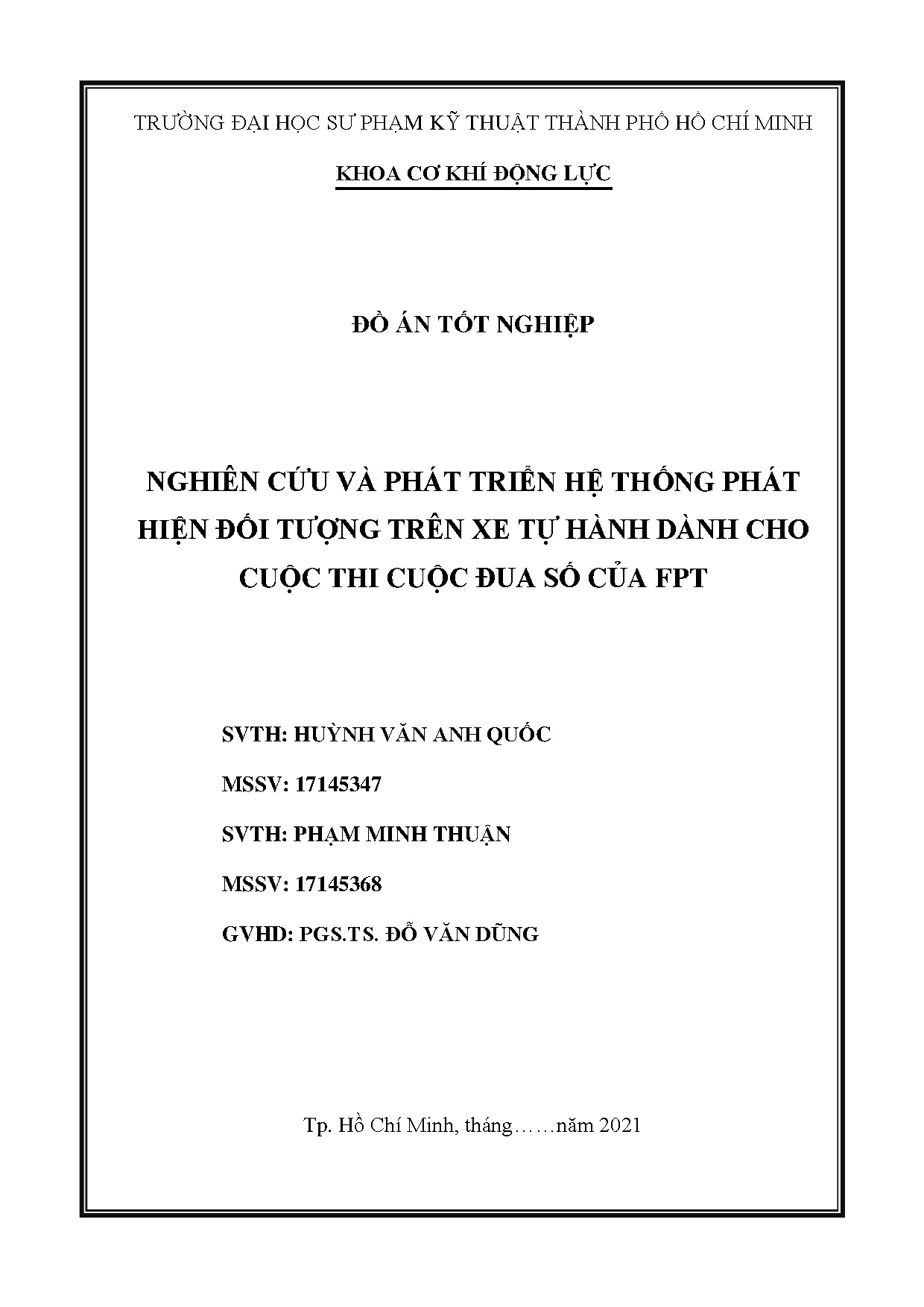 Đồ án tốt nghiệp - Đại học Sư phạm Kỹ thuật Thành phố Hồ Chí Minh