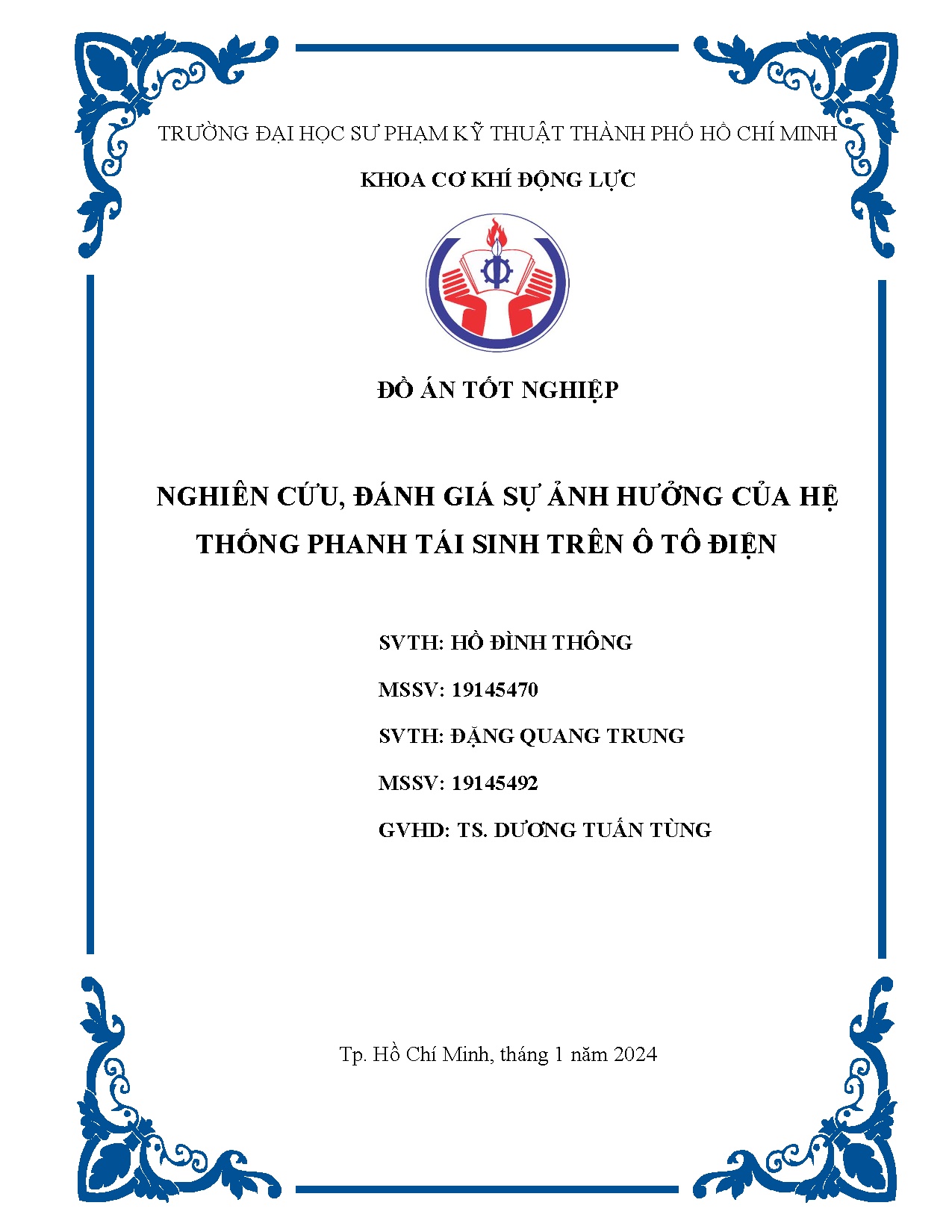 Đồ án tốt nghiệp - Nghiên cứu, đánh giá sự ảnh hưởng của hệ thống phanh tái sinh trên ô tô điện