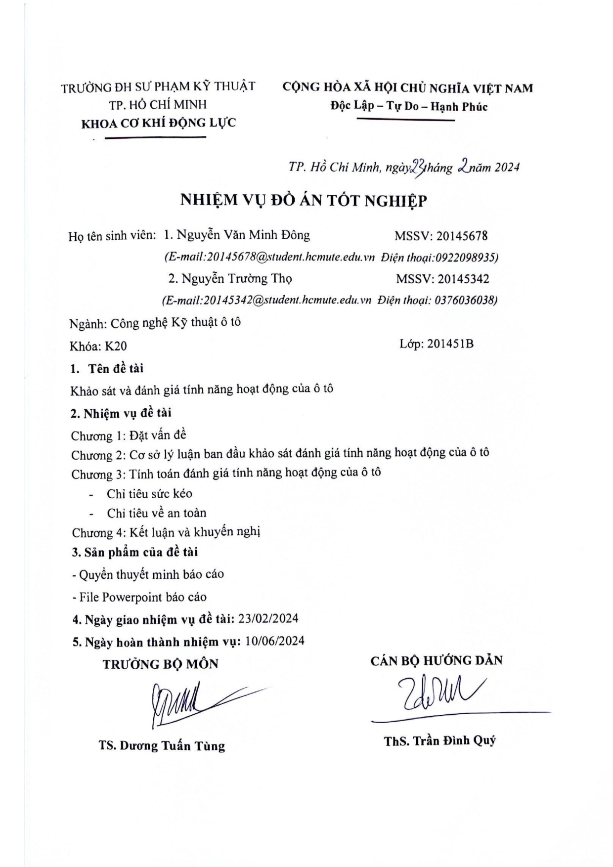 Đồ án tốt nghiệp - Khảo sát và đánh giá tính năng hoạt động của ô tô