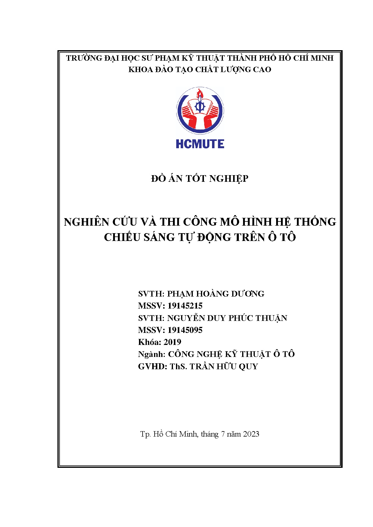 Đồ án tốt nghiệp - Nghiên cứu và thi công mô hình hệ thống chiếu sáng tự động trên ô tô