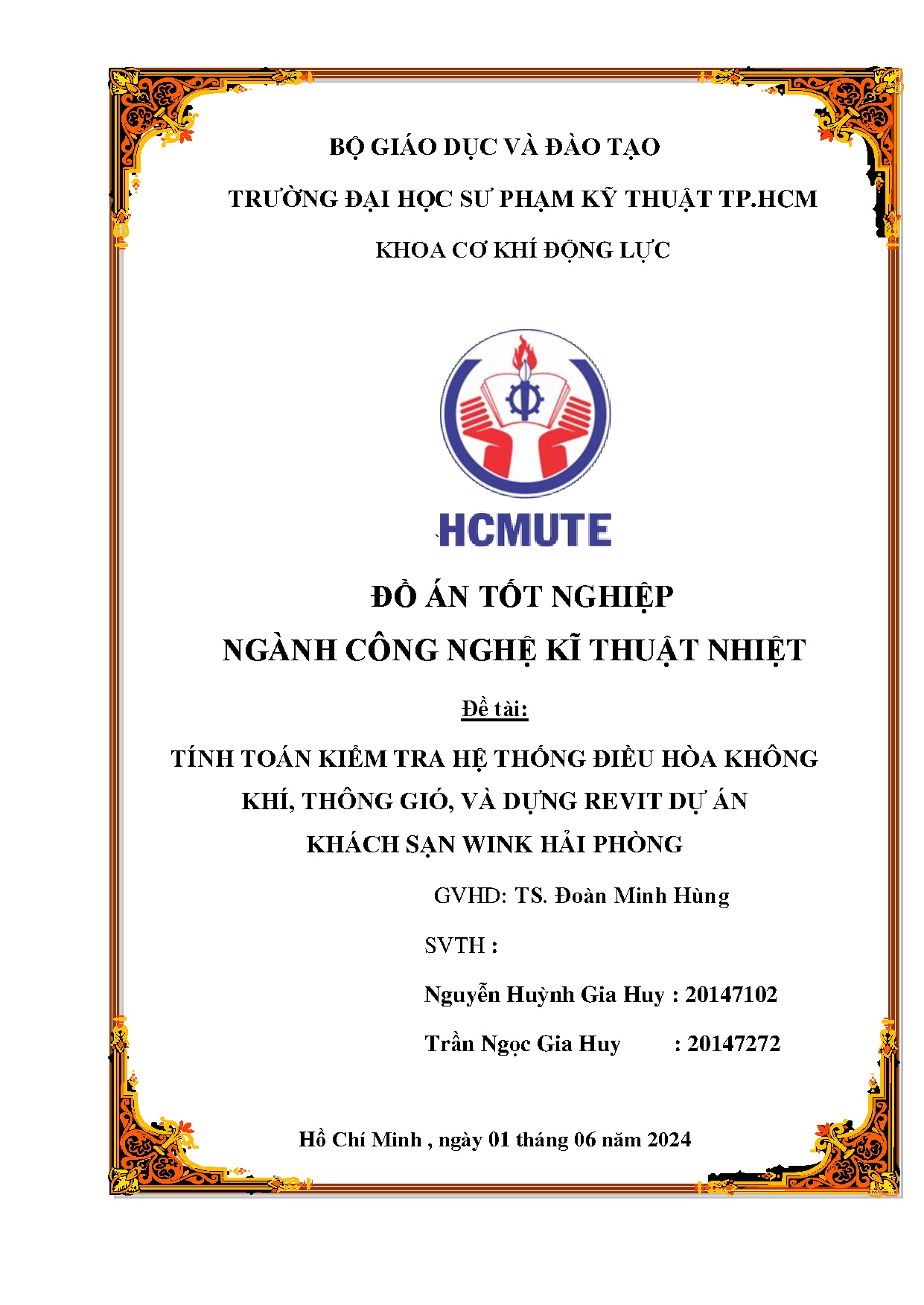 Đồ án tốt nghiệp - Tính toán kiểm tra hệ thống điều hòa không khí, thông gió, và dựng Revit DÁKSWHP