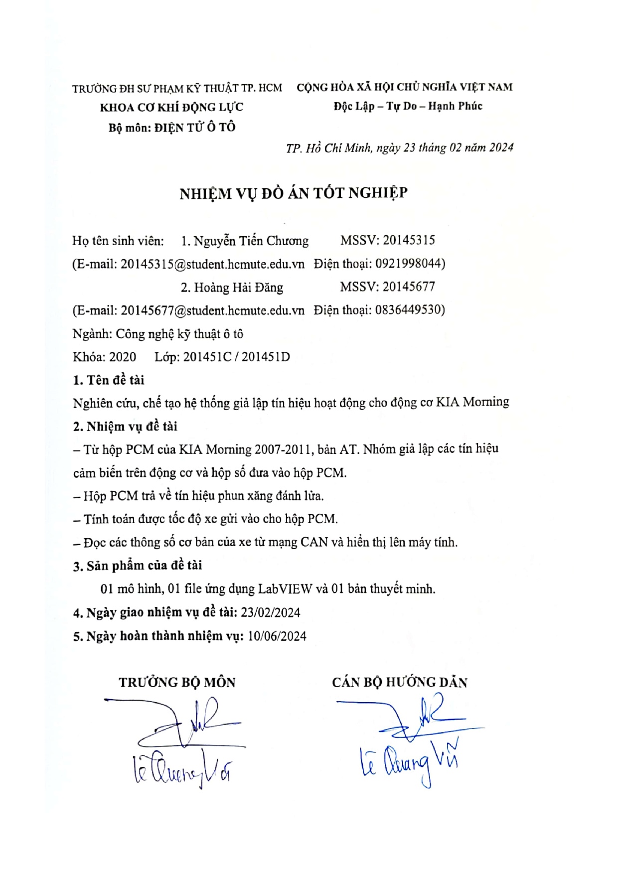 Đồ án tốt nghiệp - Nghiên cứu, chế tạo hệ thống giả lập tín hiệu hoạt động cho động cơ Kia Morning