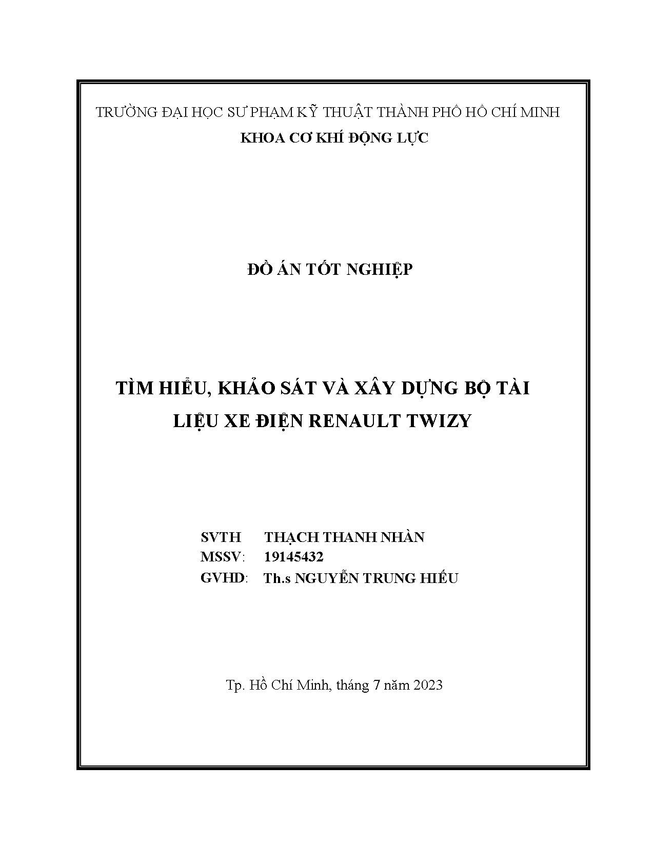 Đồ án tốt nghiệp - Tìm hiểu, khảo sát và xây dựng bộ tài liệu xe điện Renault Twizy