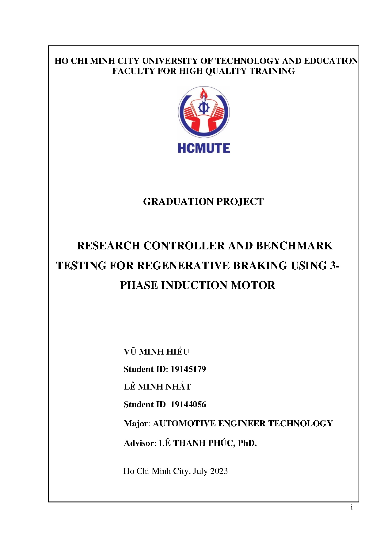 Đồ án tốt nghiệp - Research controller and  testing for regenerative braking using 3 IM