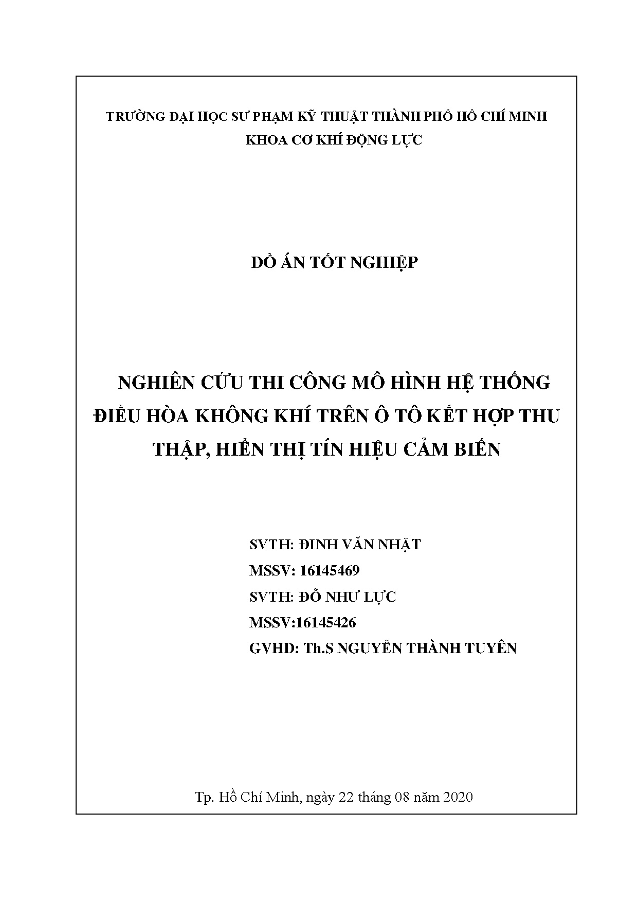 Đồ án tốt nghiệp - Nghiên cứu thi công mô hình hệ thống điều hòa không khí trên ô tô kết HTTHTTHCB