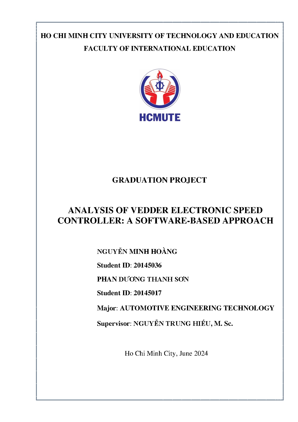 Đồ án tốt nghiệp - Analysis of vedder electronic speed controller: a software-based approach