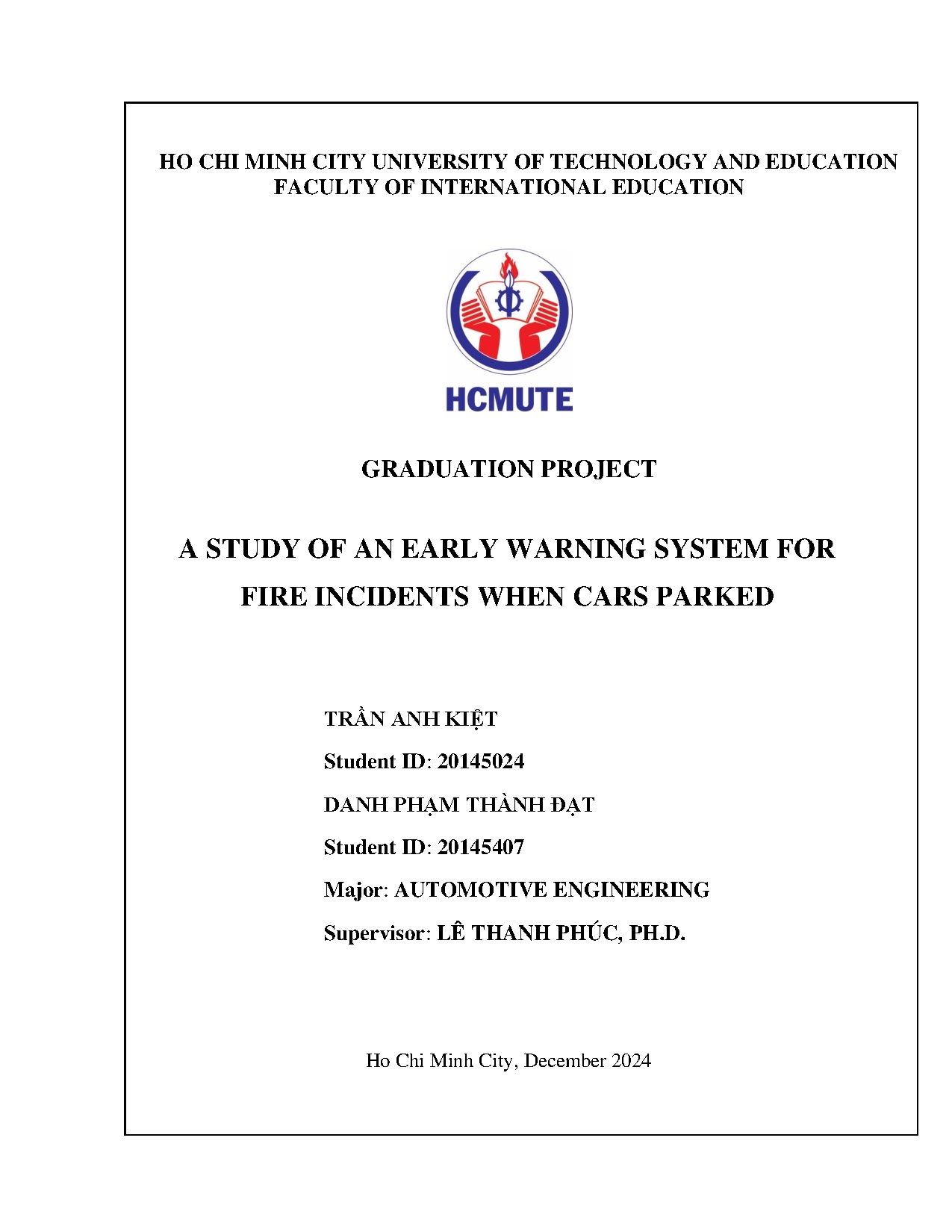 Đồ án tốt nghiệp - A Study of An Early Warning System for Fire Incidents When Cars Parked