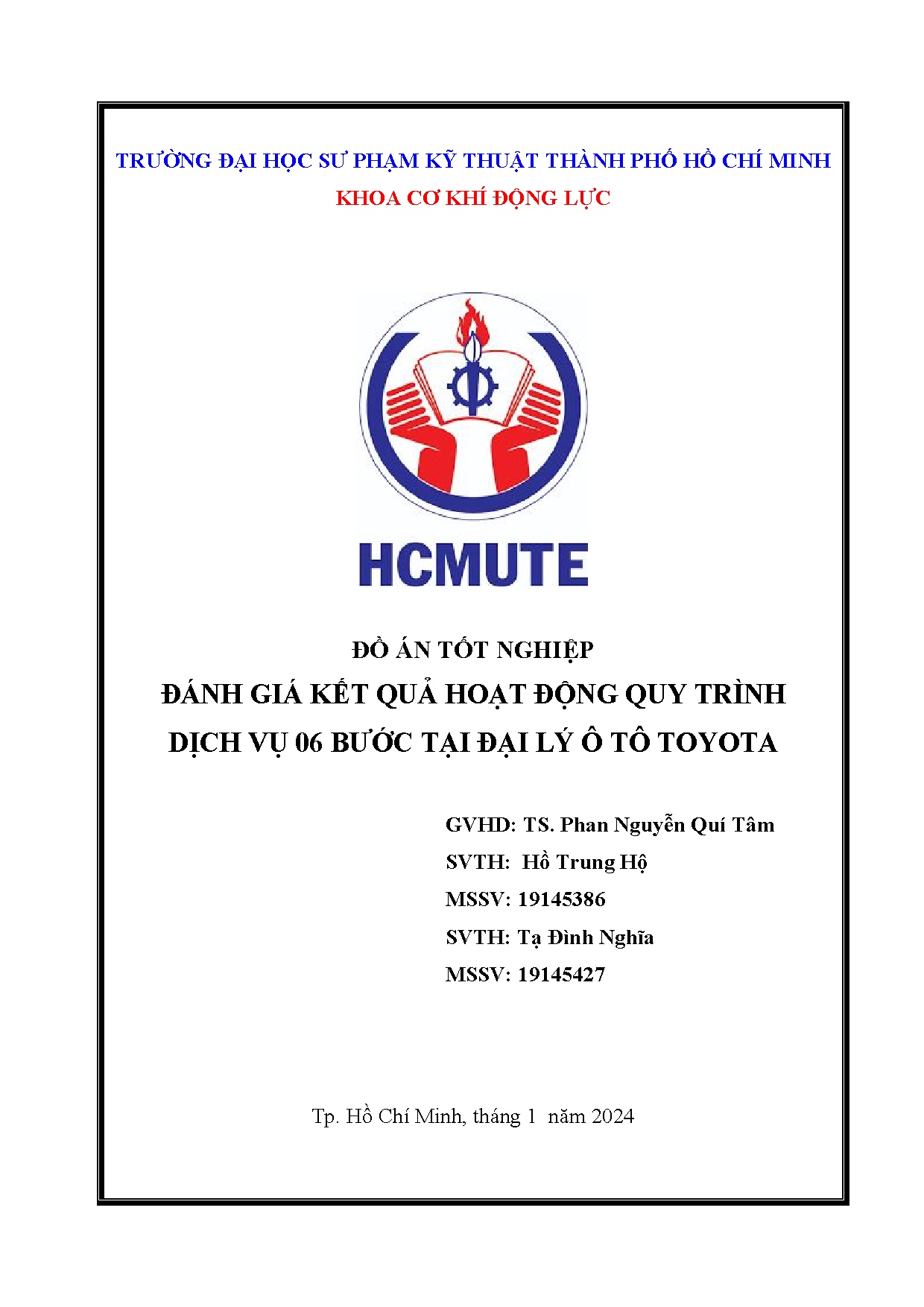 Đồ án tốt nghiệp - Đánh giá kết quả hoạt động quy trình dịch vụ 06 bước tại đại lý ô tô Toyota