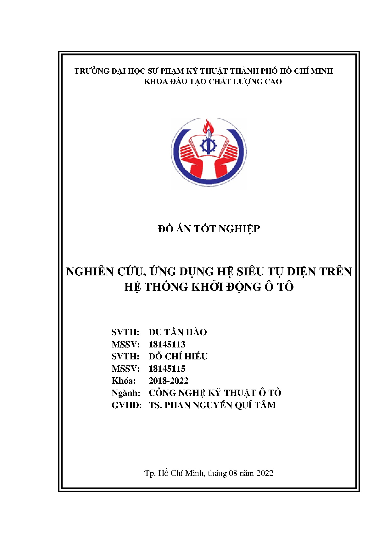 Đồ án tốt nghiệp - Nghiên cứu, ứng dụng hệ siêu tụ điện trên hệ thống khởi động ô tô