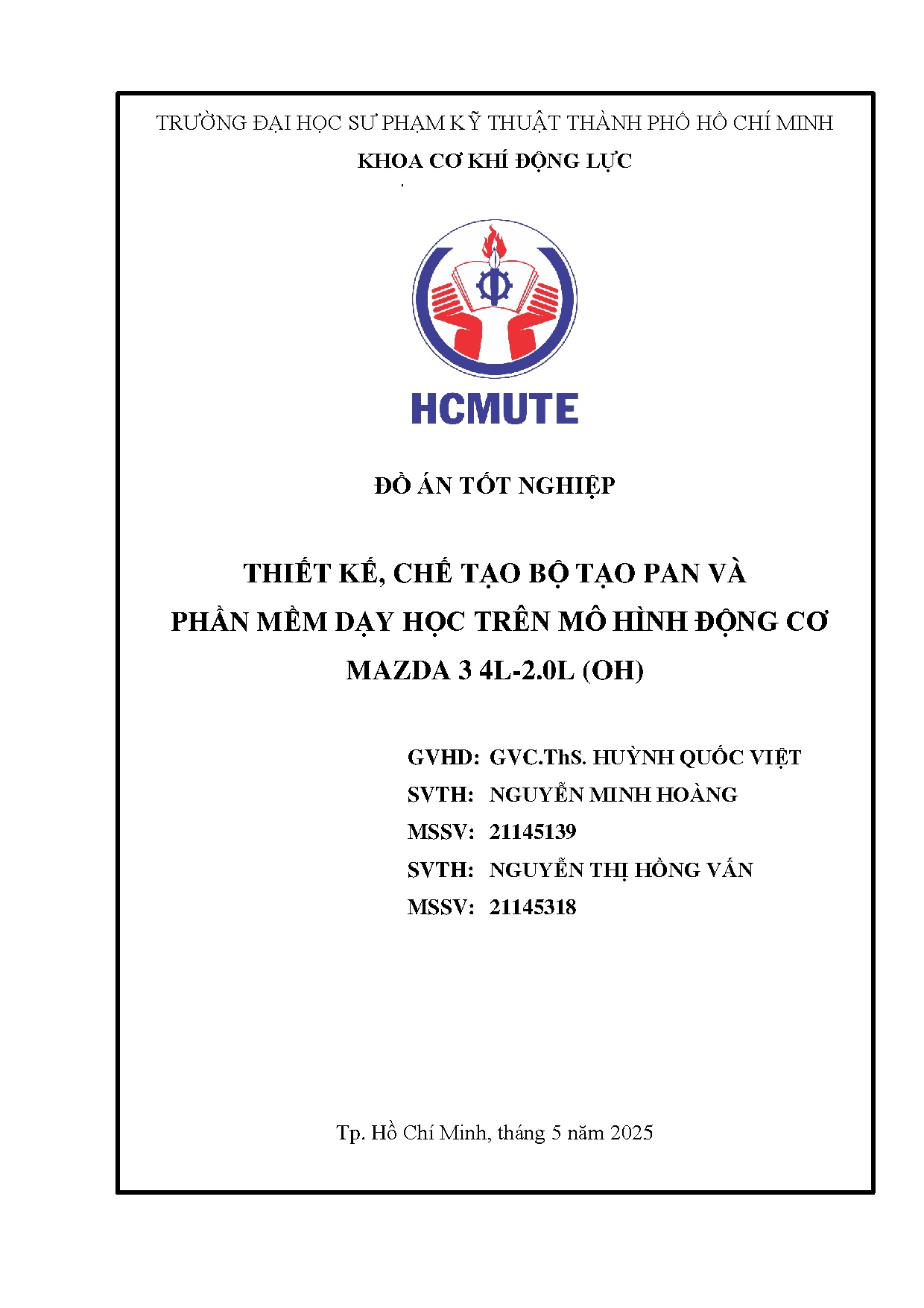 Đồ án tốt nghiệp - Thiết kế, chế tạo bộ tạo pan và phần mềm dạy-học trên mô hình động cơ Mazda 3 4 (