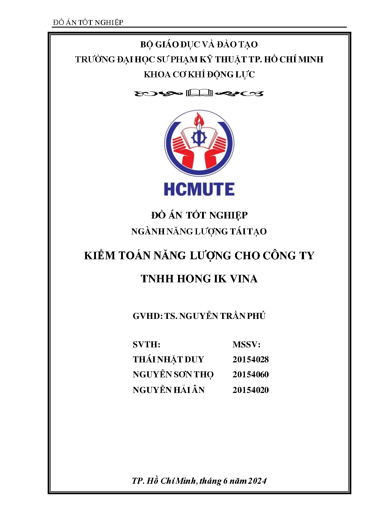Đồ án tốt nghiệp - Kiểm toán năng lượng cho công ty TNHH Hong IK Vina