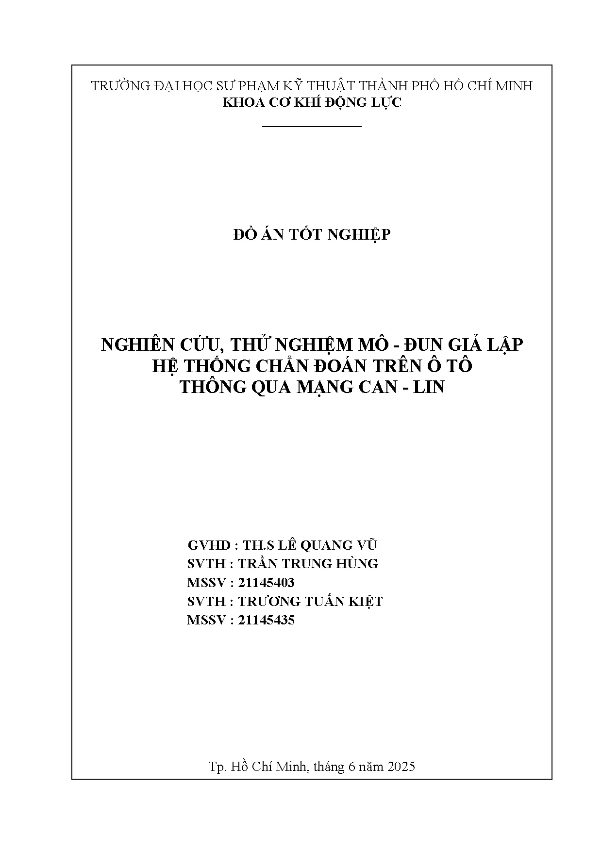 Đồ án tốt nghiệp - Nghiên cứu, thử nghiệm Mô-Đun giả lập hệ thống chẩn đoán trên ô tô thông qua MC