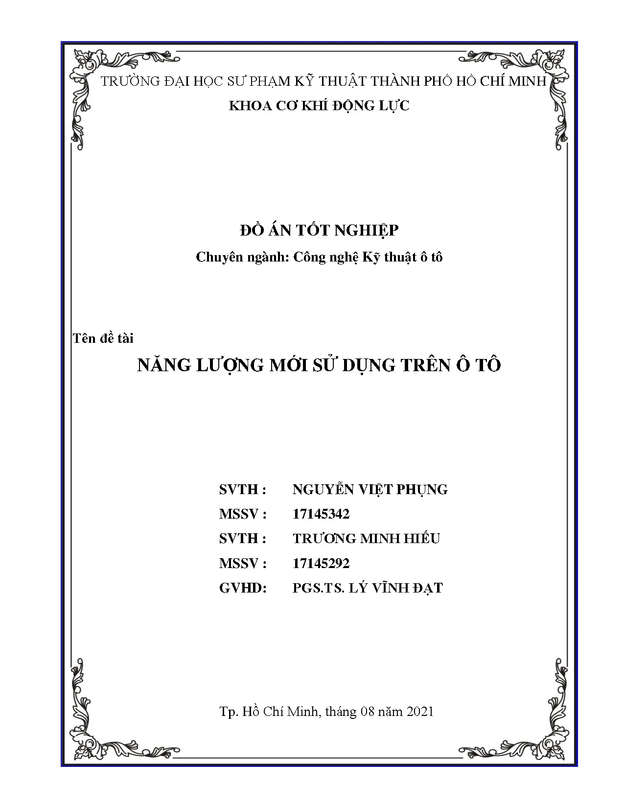 Đồ án tốt nghiệp - Năng lượng mới sử dụng trên ô tô