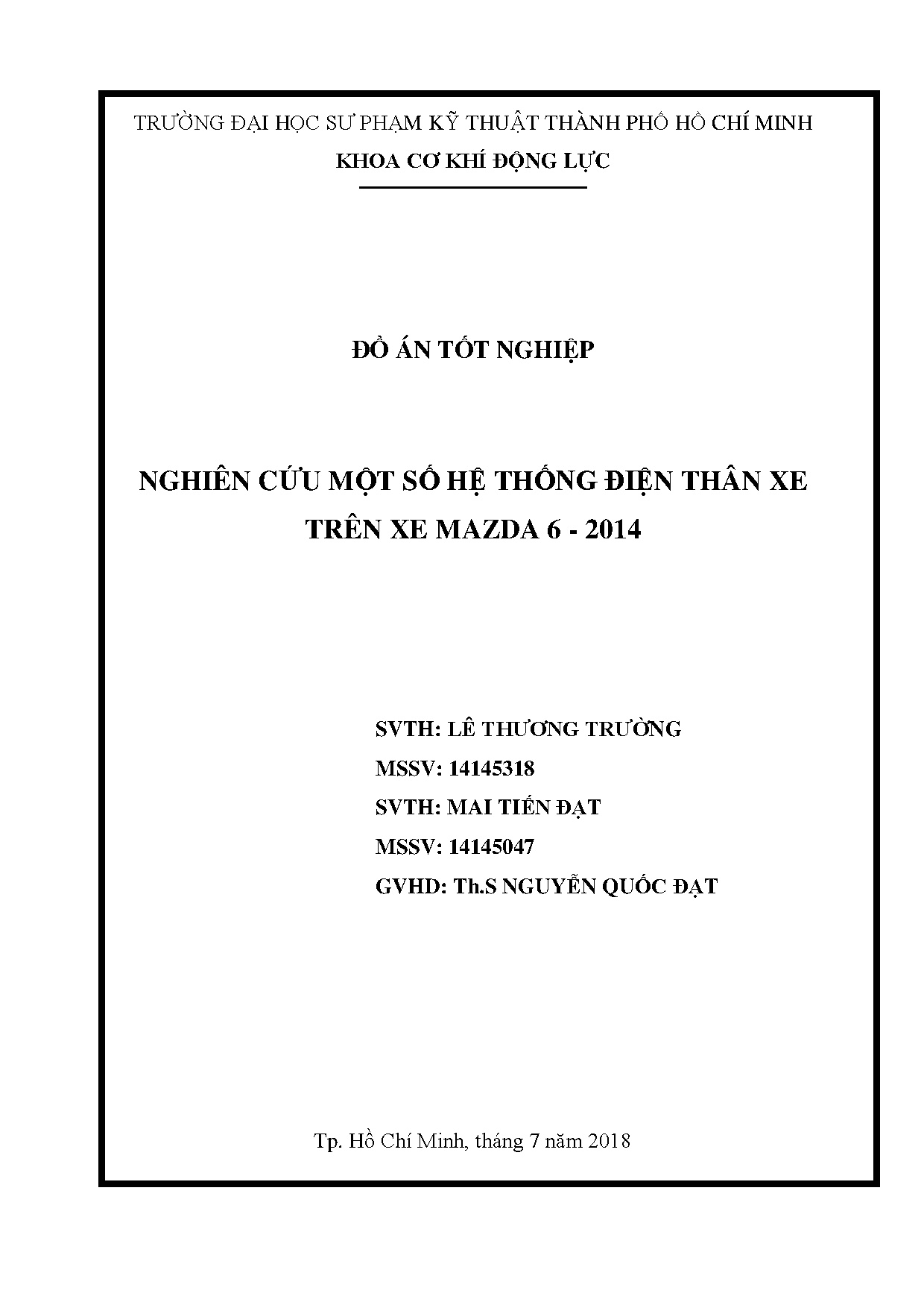 Đồ án tốt nghiệp - Nghiên cứu một số hệ thống điện thân xe trên xe mazda 6 - 2014
