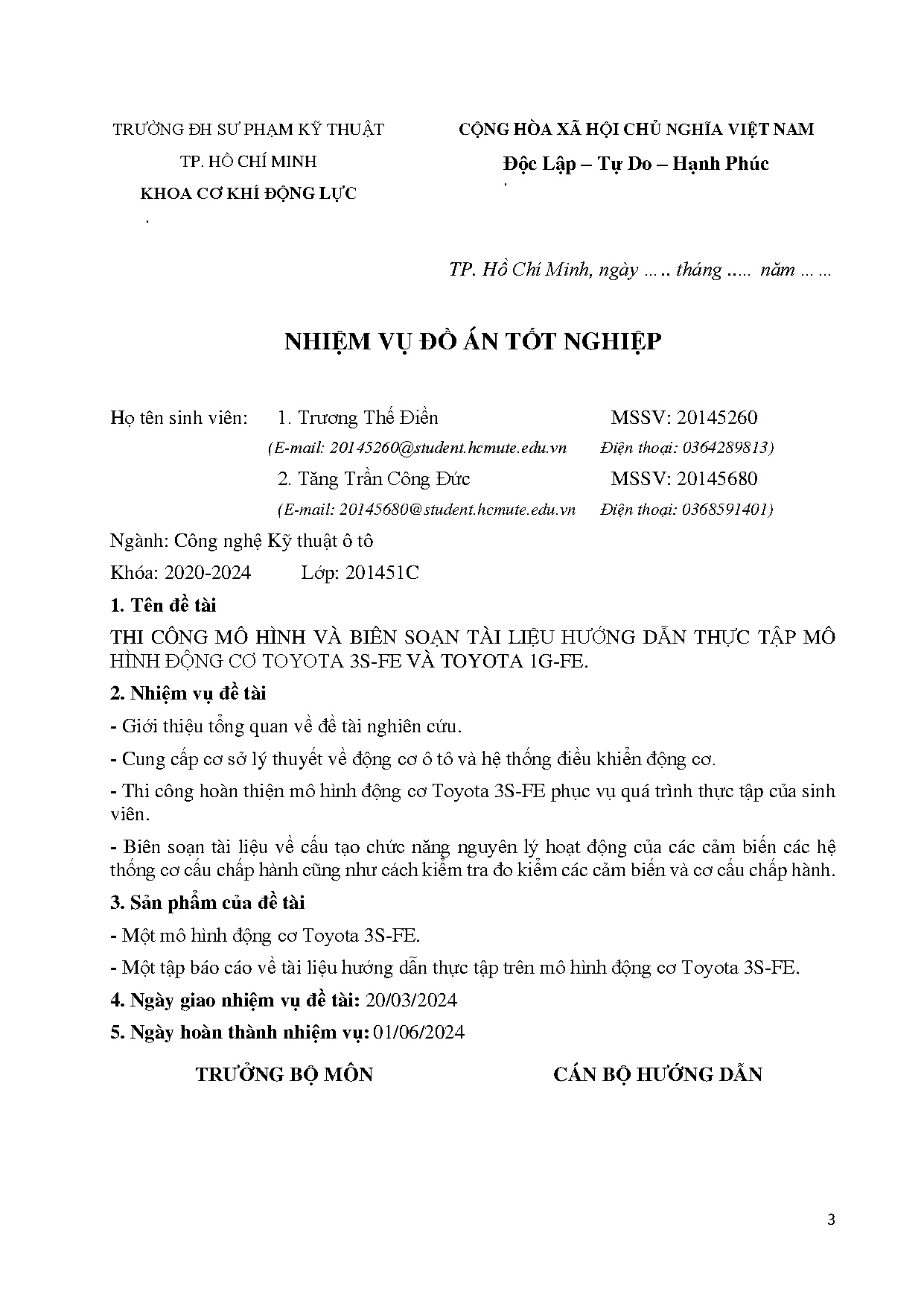 Đồ án tốt nghiệp - Thi công mô hình và biên soạn tài liệu hướng dẫn thực tập mô hình động CT 3 VT 1