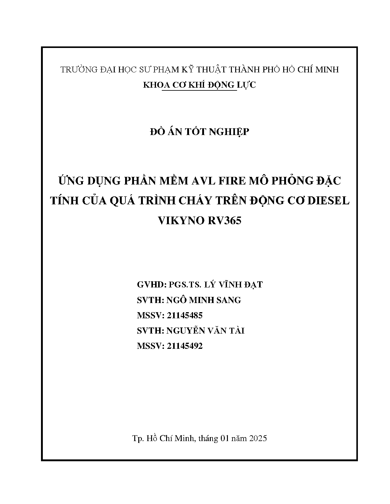 Đồ án tốt nghiệp - Ứng dụng phần mềm AVL FIRE mô phỏng đặc tính của quá trình cháy trên động cơ DVR