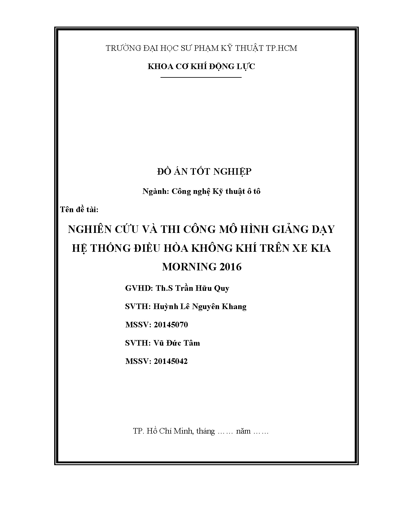 Đồ án tốt nghiệp - Nguyên cứu và thi công mô hình giảng dạy hệ thống điều hòa không khí trên xe KM 2