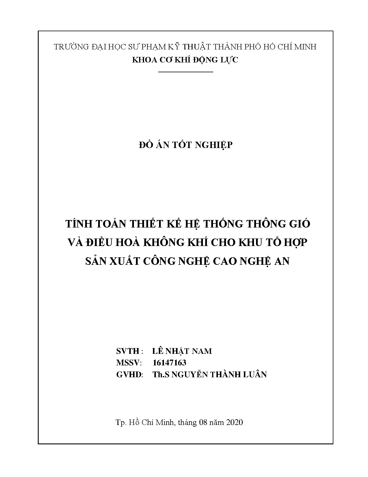 Đồ án tốt nghiệp - Tính toán kiểm tra hệ thống thông gió và điều hòa không khí CKTHSXCNCNAĐÁTNNCNKTN
