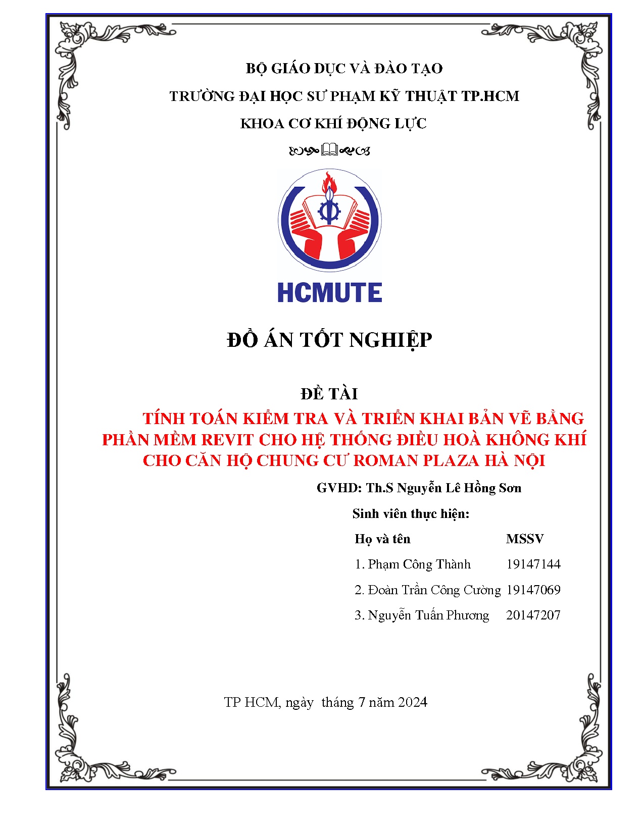 Đồ án tốt nghiệp - Tính toán kiểm tra và triển khai bản vẽ bằng phần mềm revit cho hệ TĐHKKCCHCCRPHN